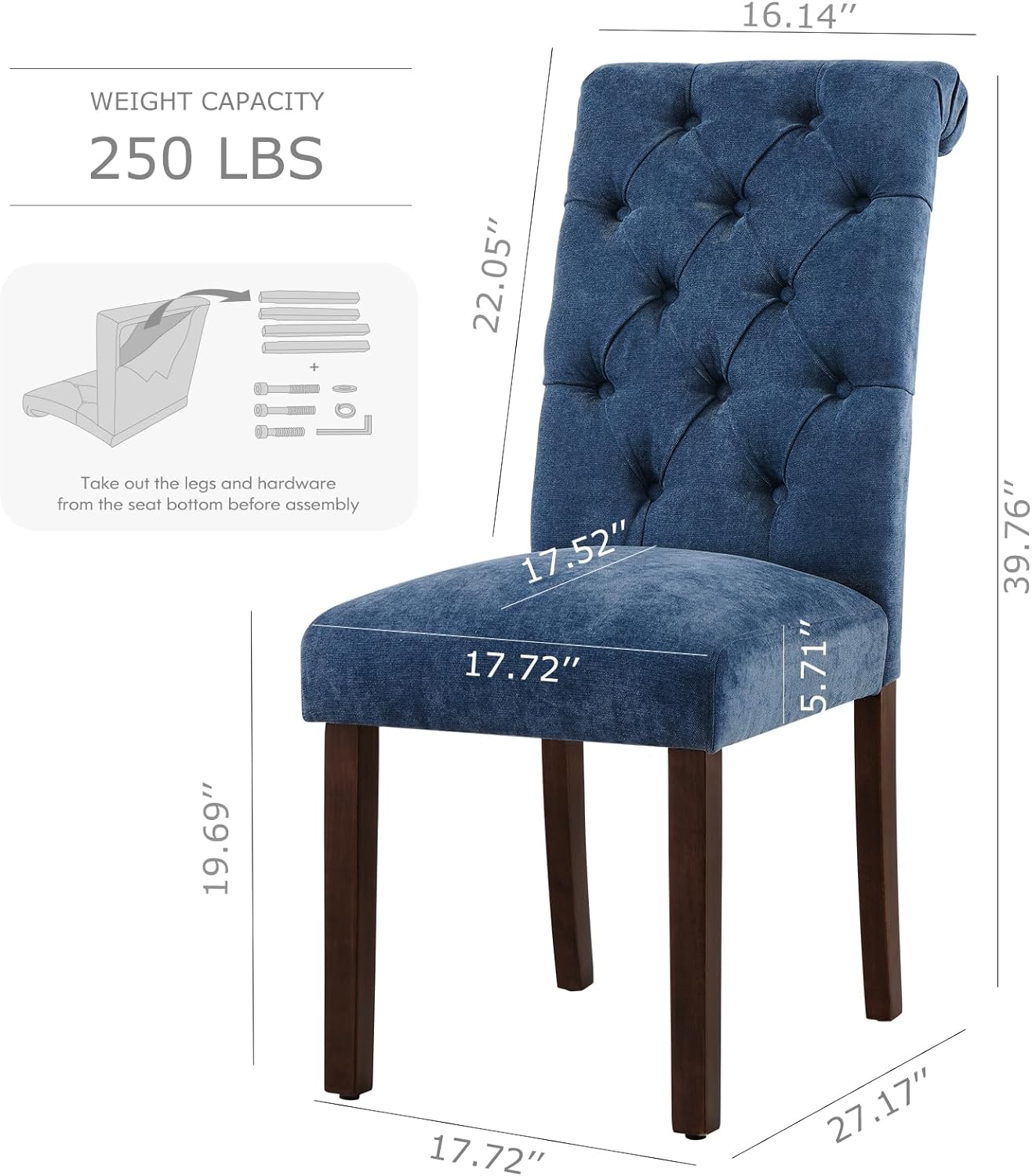 COLAMY Juego de 2 sillas de comedor copetudas, sillas de comedor Parsons tapizadas de tela, sillas auxiliares elegantes con patas de madera maciza y