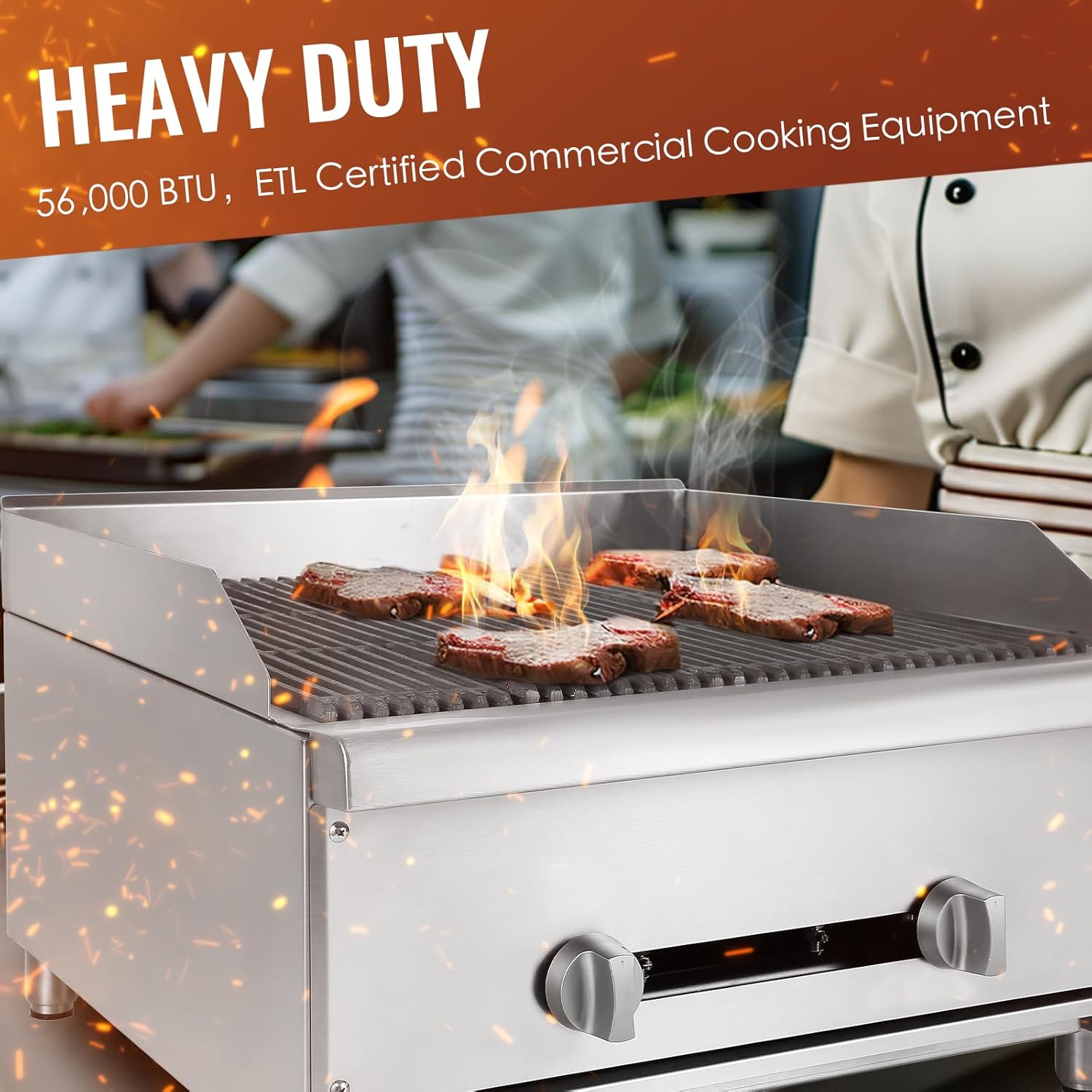 Charbroiler comercial de 24 pulgadas, parrilla de gas naturalpropano resistente con 2 quemadores, 56,000 BTU, equipo de cocina comercial certificado