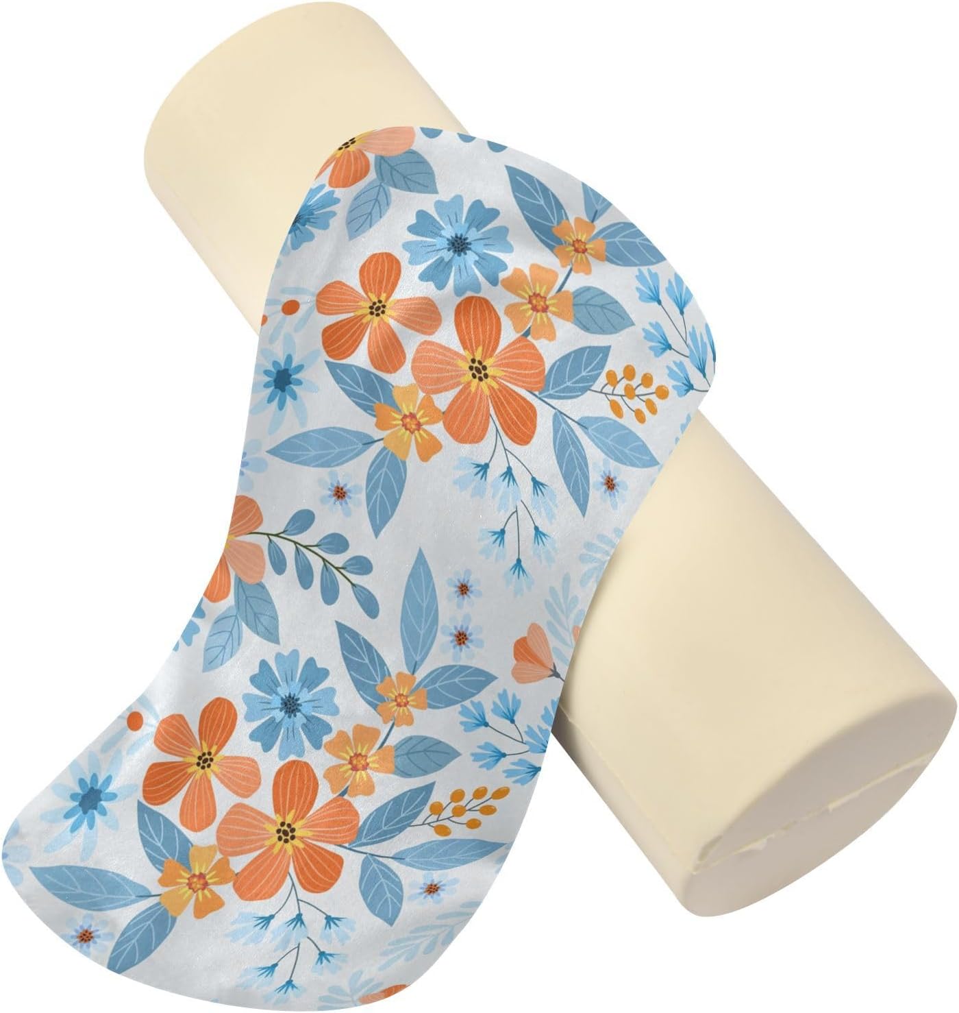 KLL Colorful Hand Draw Flowers Bolster Pillow Foam Neck Roll Pillow Round Pillows for Neck Cylinder Cervical Pillow Pillow Support for Legs