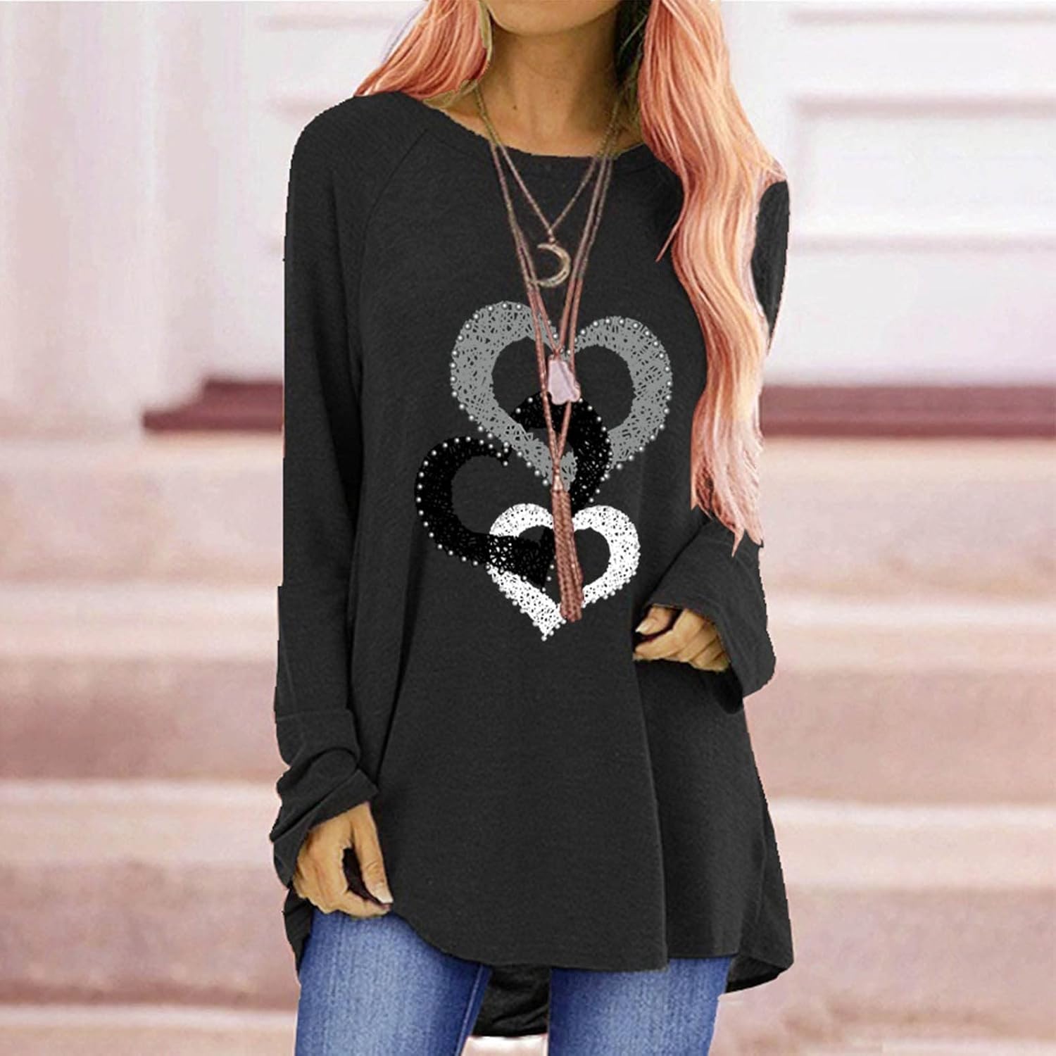 Túnicas o tops para mujer para llevar con leggings, manga larga, ajuste holgado, ropa de otoño, cuello redondo, degradado, cómodas, blusas