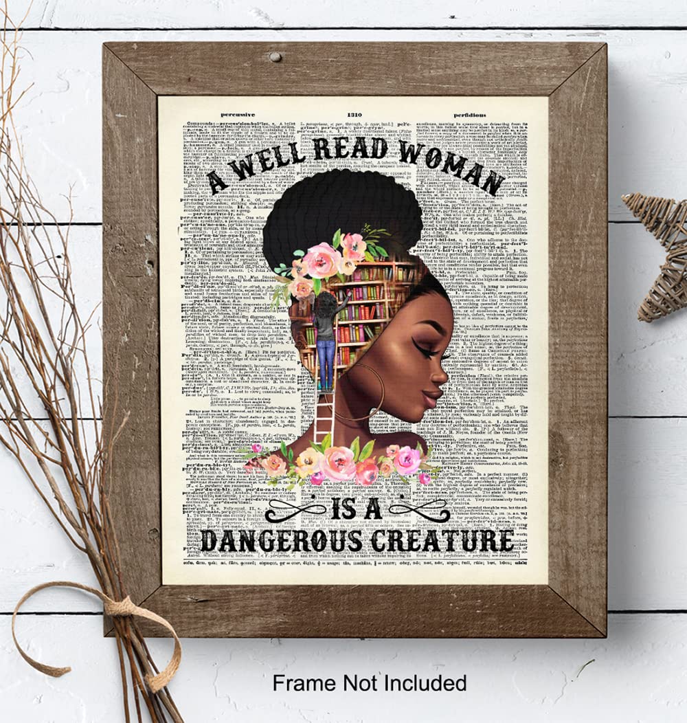 Empowered Black Women Poster LARGE 11×14 – Classroom Decor – Motivational Wall Art – Never Underestimate the Power of a Girl With a Book – African