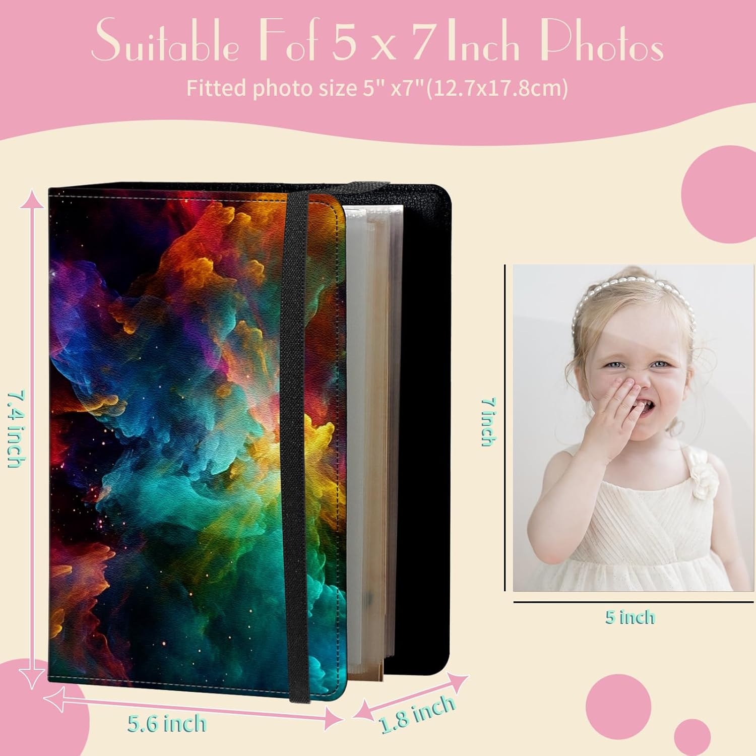 Álbum de fotos de 5 x 7 pulgadas, capacidad para 60 fotos, cubierta de piel sintética, álbum de fotos con banda elástica fuerte, álbum de fotos