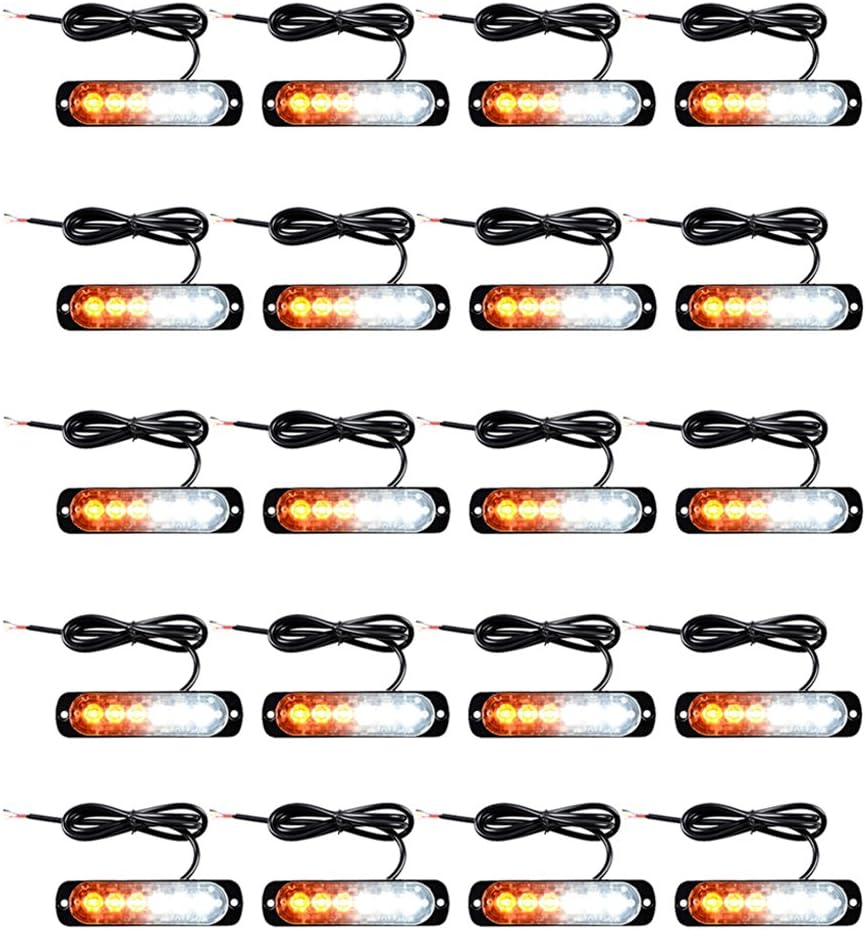 20 unidades de 6 LED blanco ámbar montaje en superficie de emergencia baliza de advertencia de flash de precaución construcción barra de luz