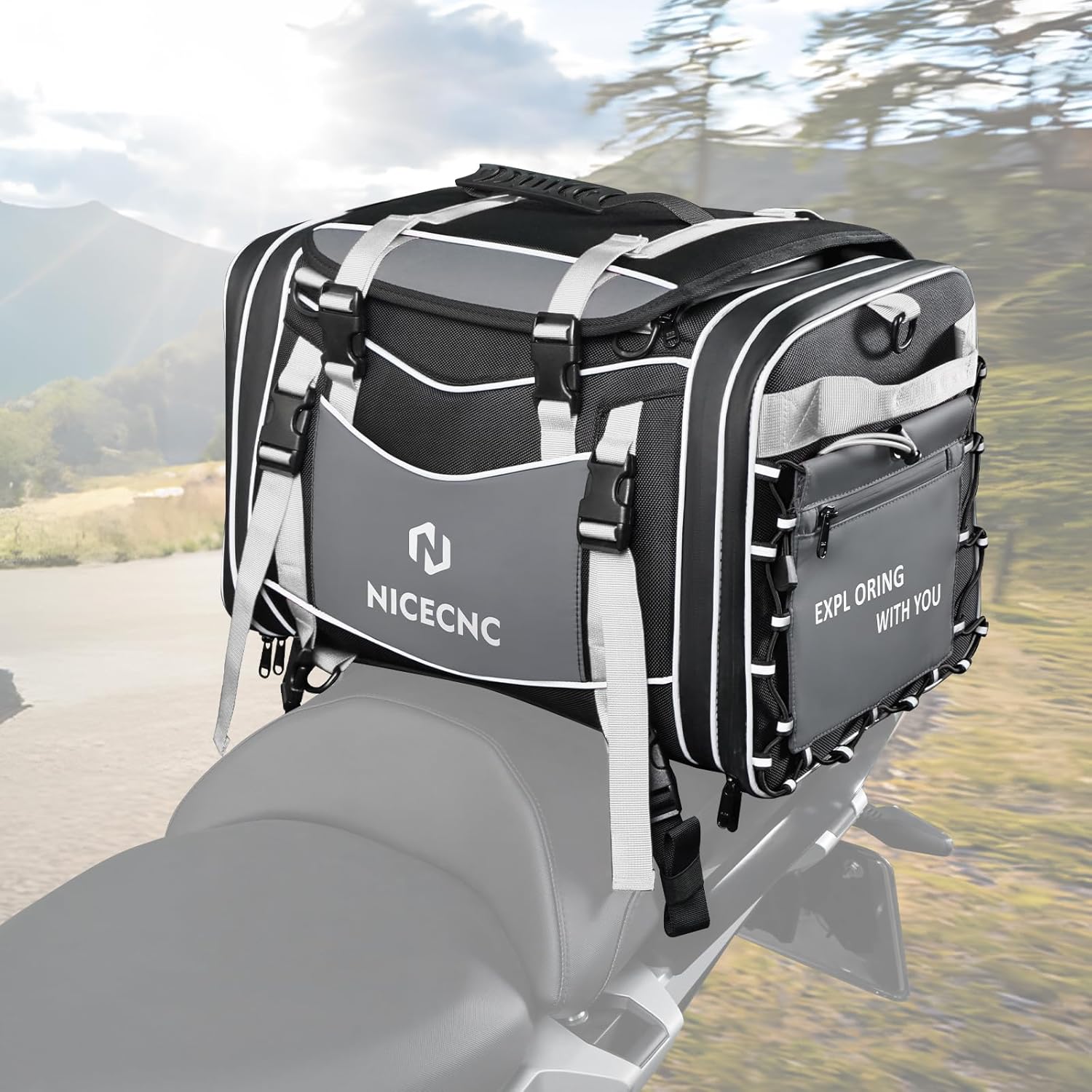 NICECNC Bolsa de equipaje para motocicleta, bolsa expandible para asiento trasero de motocicleta, bolsa universal de almacenamiento para casco de