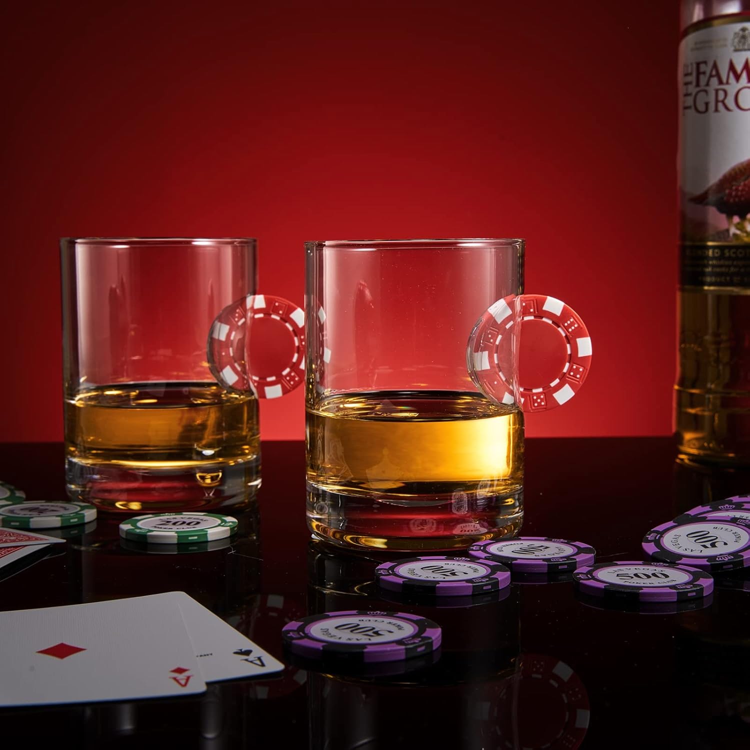 Poker Chip – Vasos de whisky y vino  Juego de 2  Up The Ante Stuck In The Glass Poker Chip – Cristalería de cóctel, regalo para jugador, cristalería
