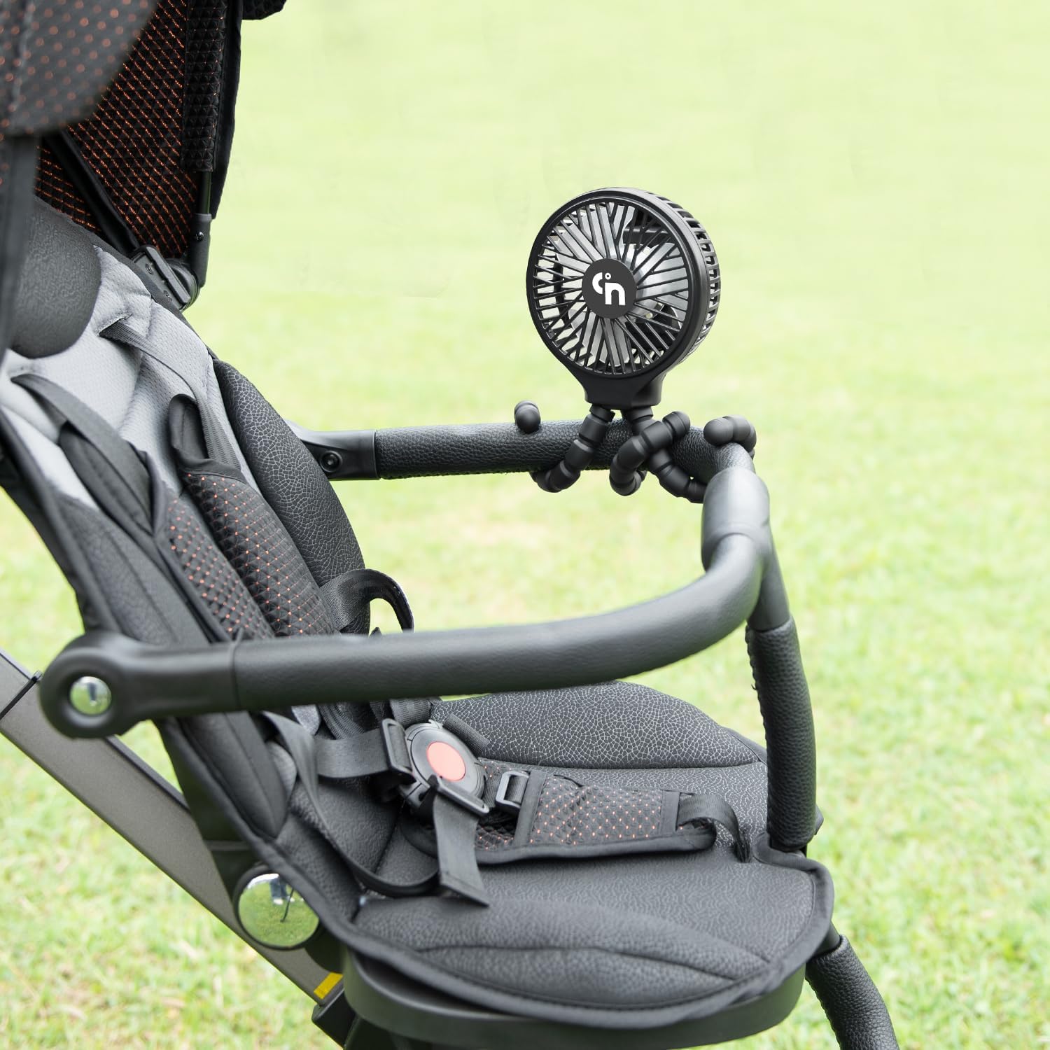 WiHoo Ventilador de cochecito de 5200 mAh con luces LED, ventilador portátil para asiento de automóvil, ventilador de cochecito de bebé con trípode
