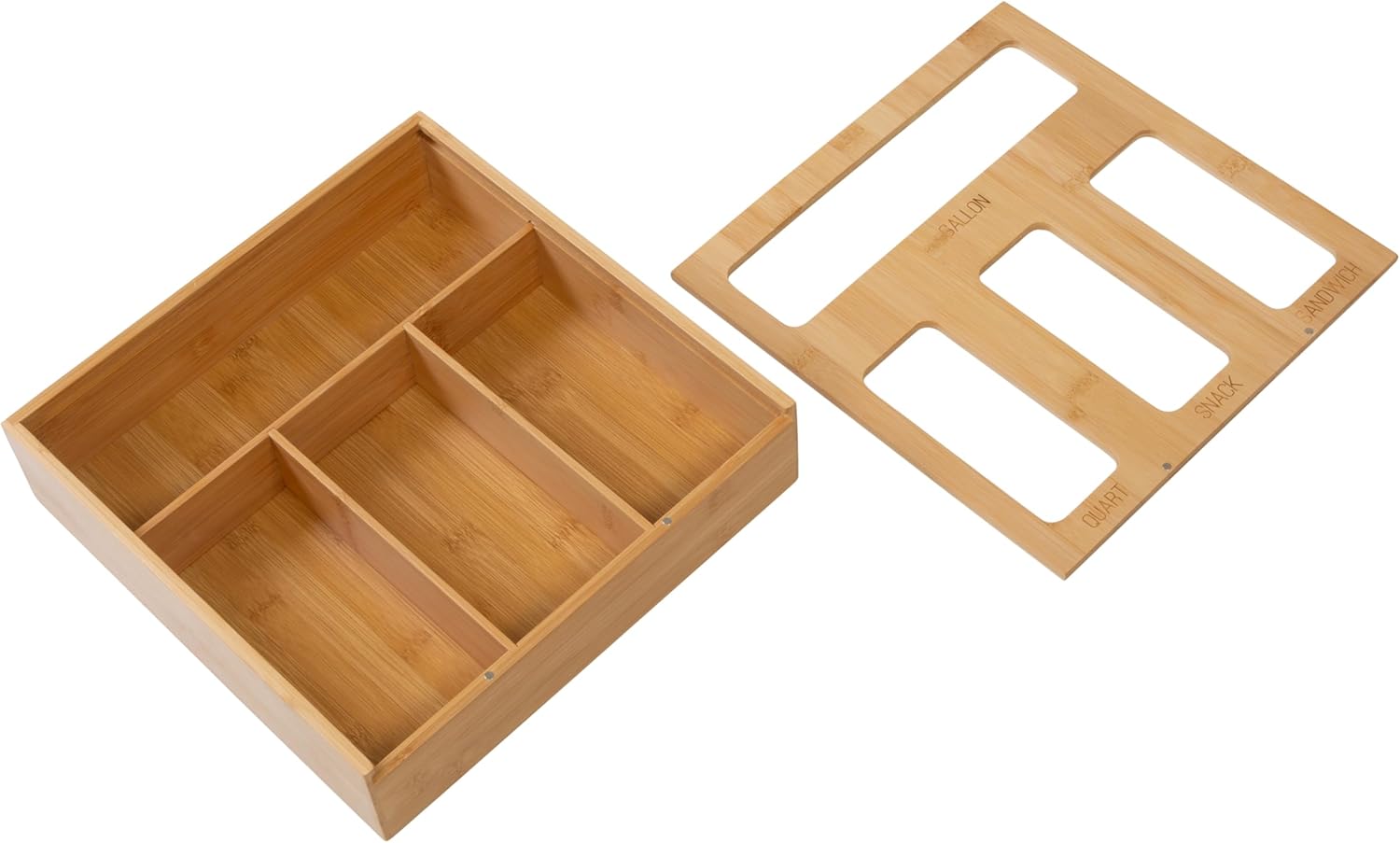 Honey Can Do – Organizador de bolsas de plástico de bambú para cajón de cocina  galón, cuarto de galón, sándwich, snack KCH-09859 Natural