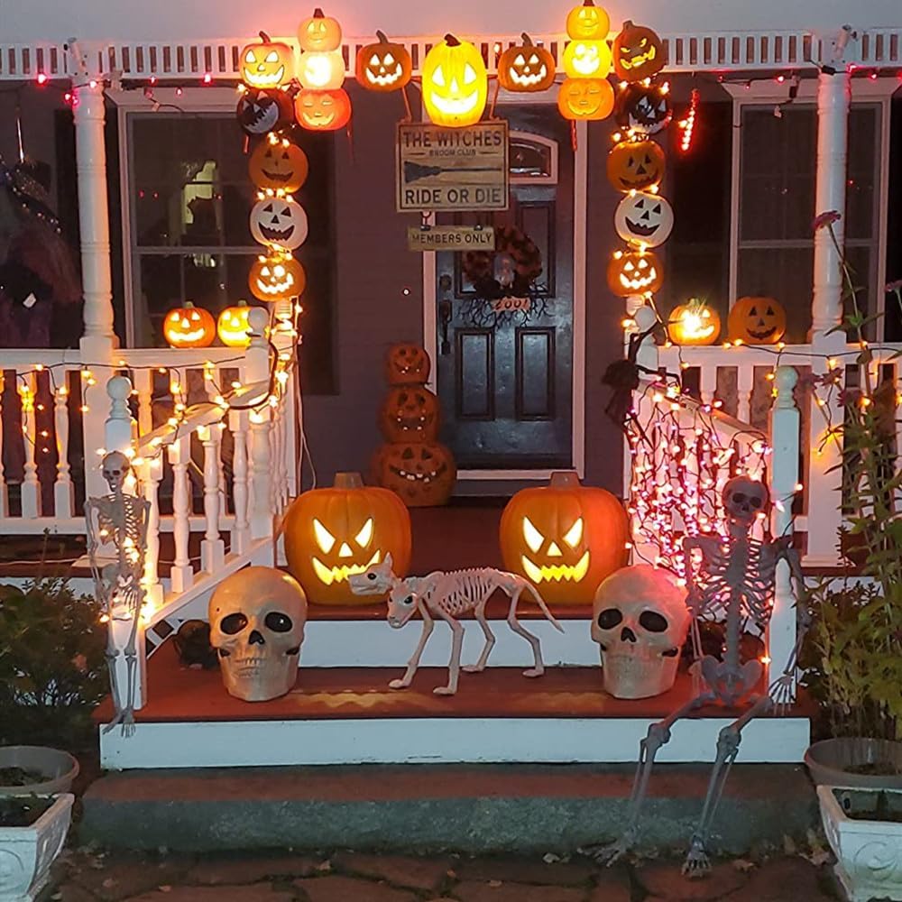 Linterna de calabaza de Halloween de 21 pulgadas con bombillas LED preiluminadas, decoraciones de calabaza de Halloween para interiores y