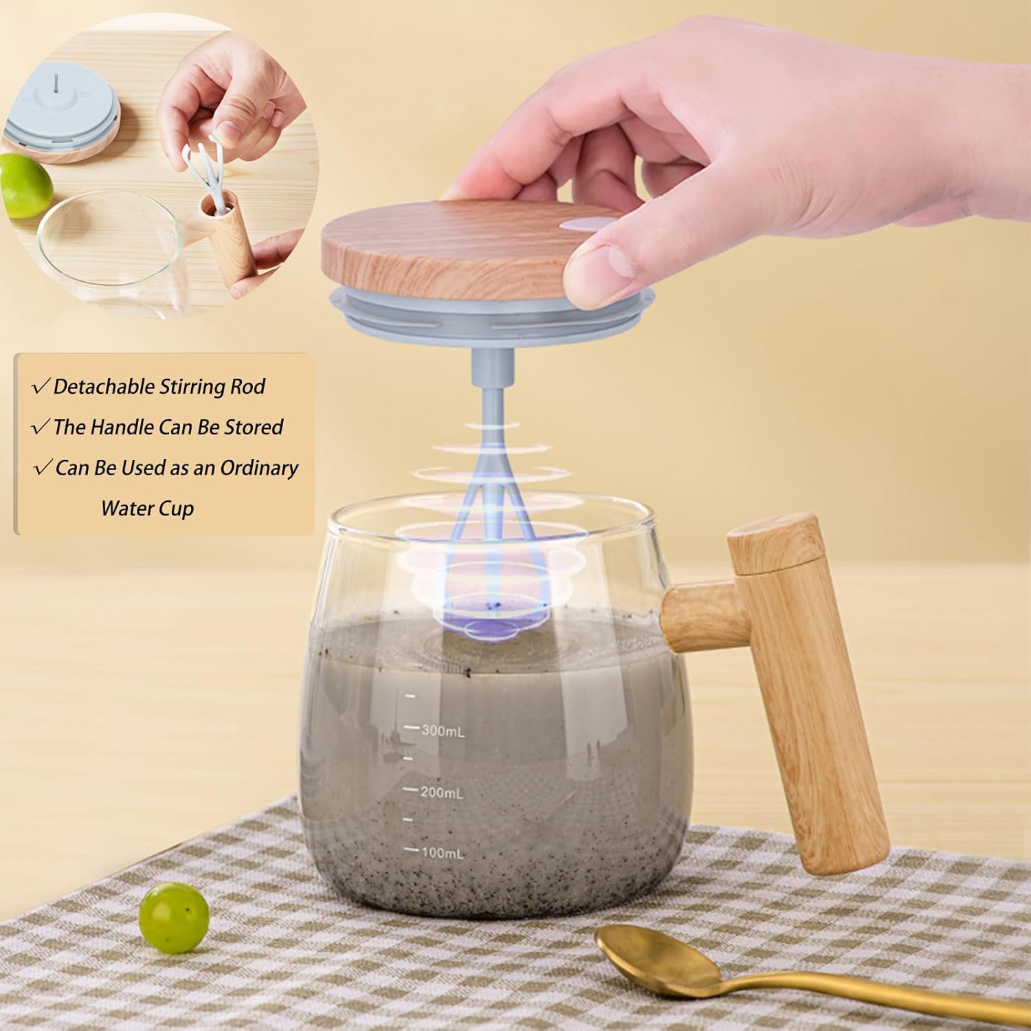 Taza de café autoagitable, taza de café de vidrio de borosilicato de alta calidad, taza mezcladora eléctrica con posavasos termostáticos de 55, taza