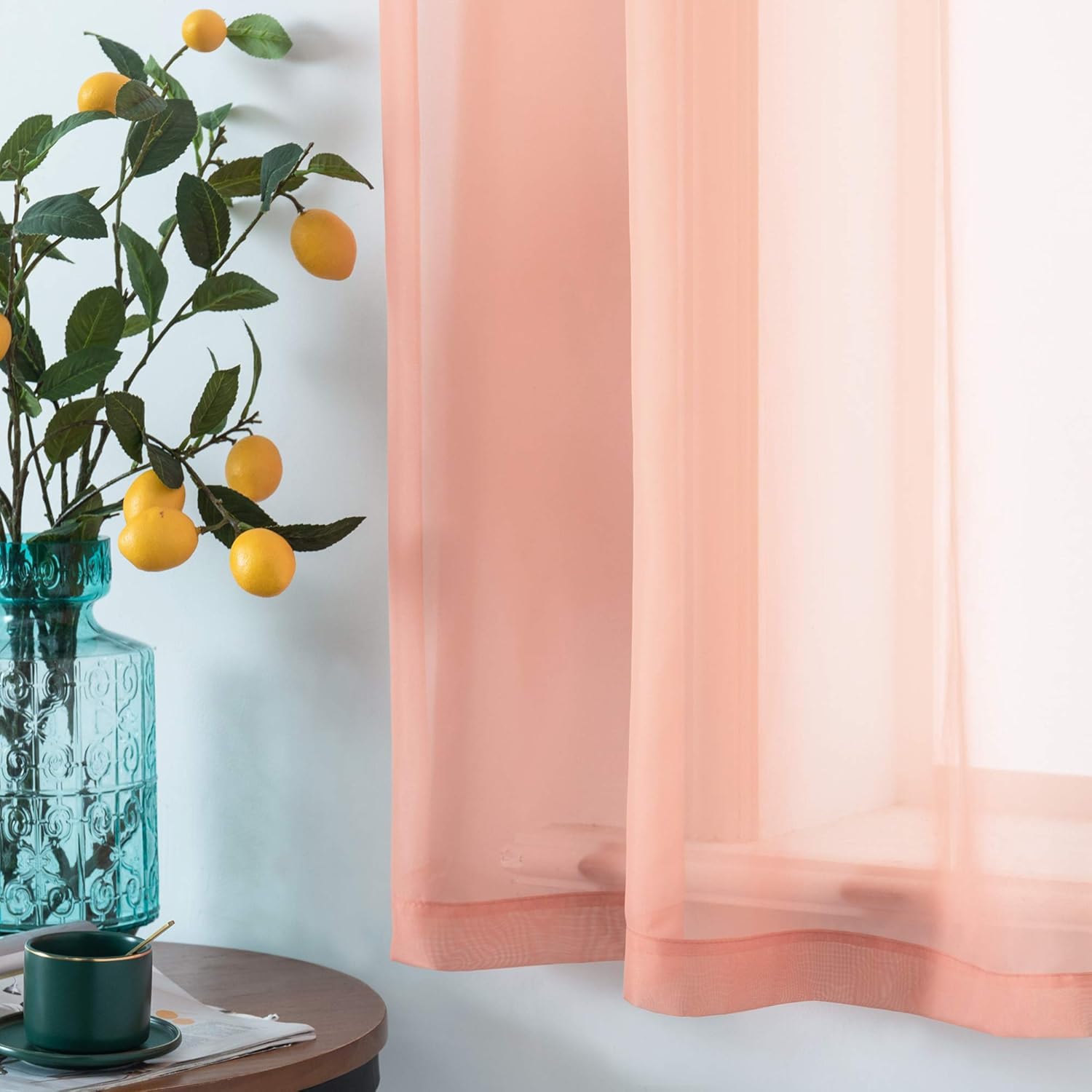 Dualife cortinas transparentes de gasa con ojales de color sólido, cortinas suaves con tacto de color sólido, paneles de tratamiento de filtrado de