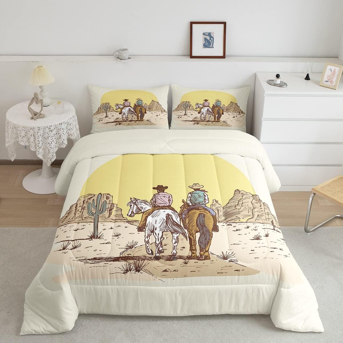 Erosebridal Juego de edredón de vaqueros, ropa de cama matrimonial del salvaje oeste para hombres, mujeres y niños, edredón de plumas de caballo