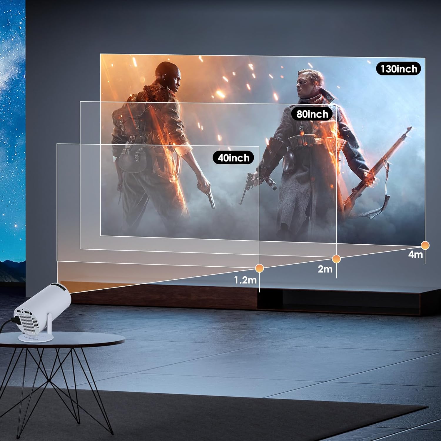 Auto Keystone Proyector inteligente con Android TV 11.0 HIPPUS, proyector Bluetooth WiFi 5G compatible con 4K, mini proyector de películas portátil
