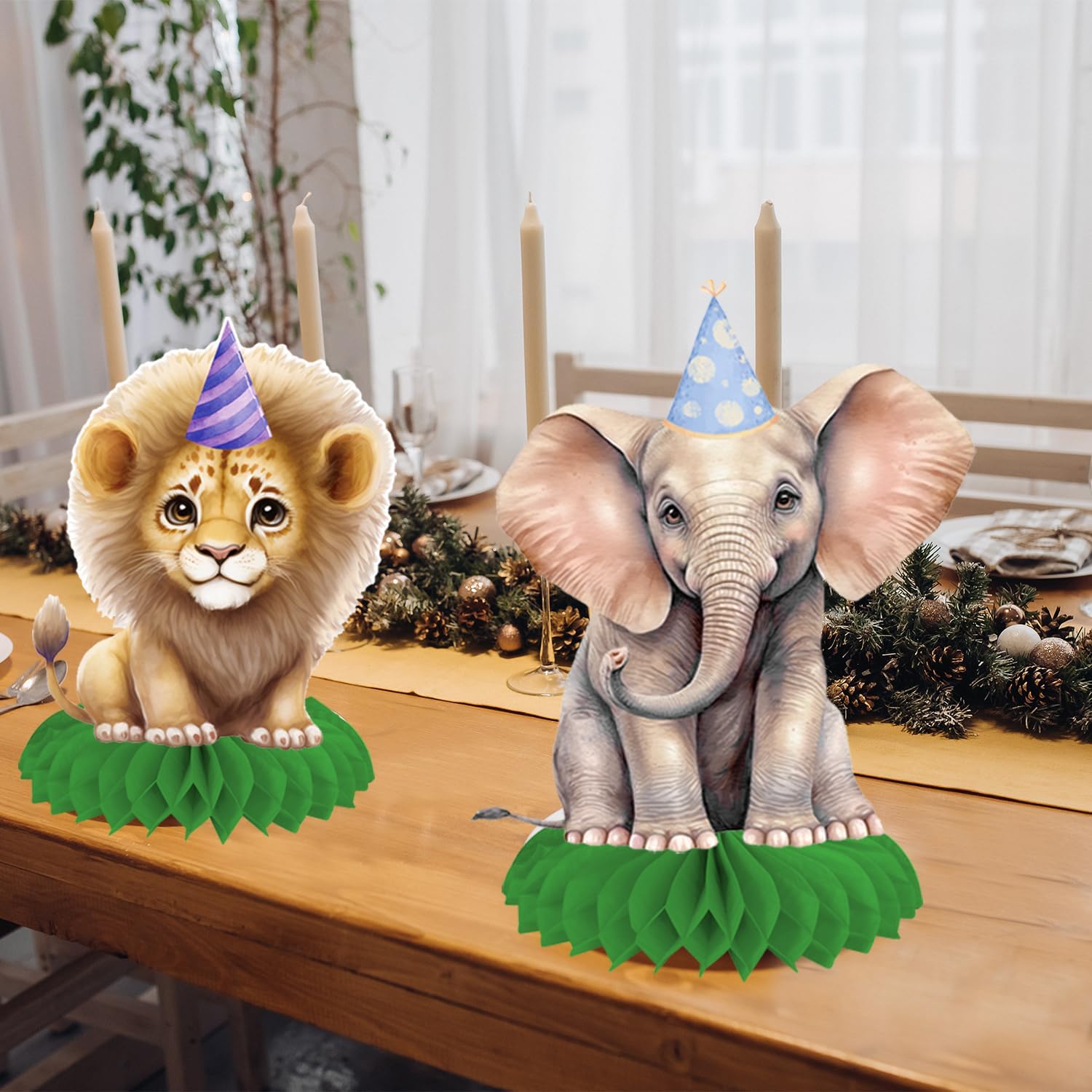 Centros de mesa para fiesta de animales de safari, diseño de panal de abeja, decoración de fiesta temática de selva, centro de mesa de fiesta de