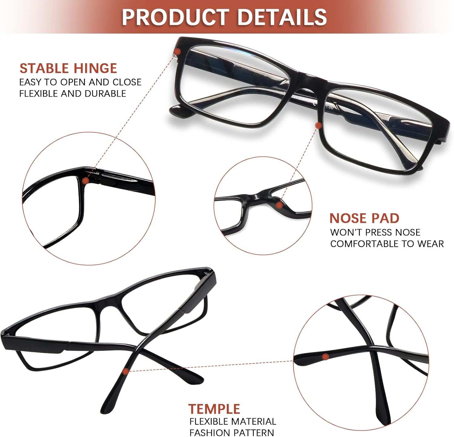 Ronecool Reading Glasses for WomenMen Blue Light Blocking, Computer Readers Anti Eye Strain Blocker Eyeglasses 6 Packs