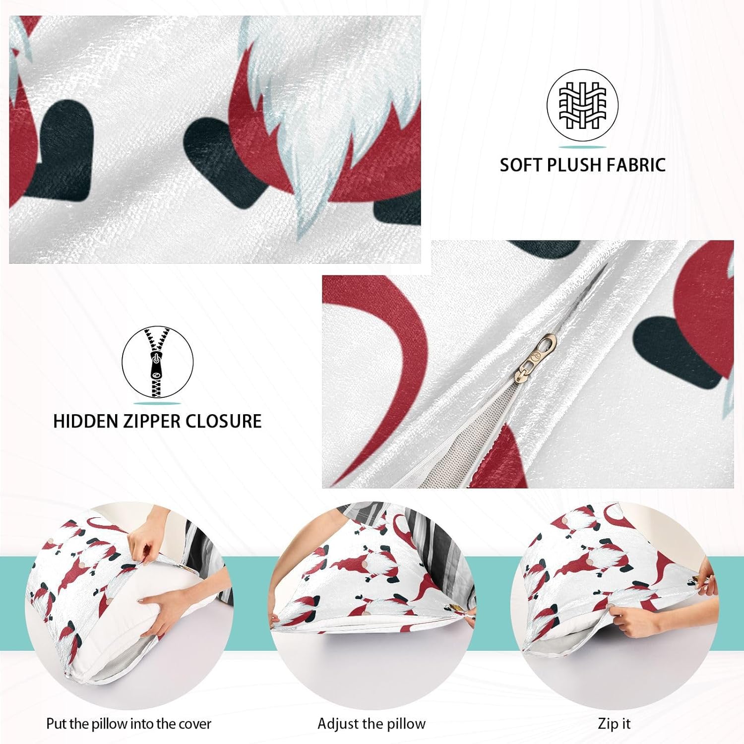 Emelivor Fundas de almohada de gnomos de Navidad, fundas de almohada de terciopelo, fundas de cojín suaves, fundas de almohada cómodas, almohadas