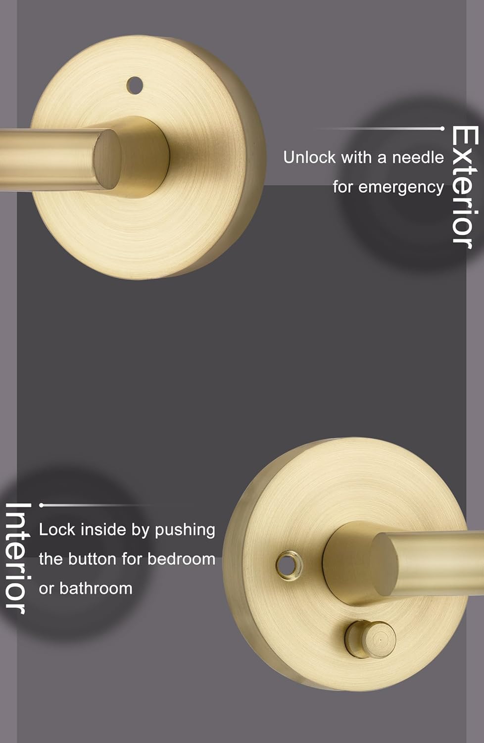 goldenwarm Paquete de 2 manijas doradas para puerta interior, manija de privacidad dorada cepillada, paquete de manijas de puerta interiores de