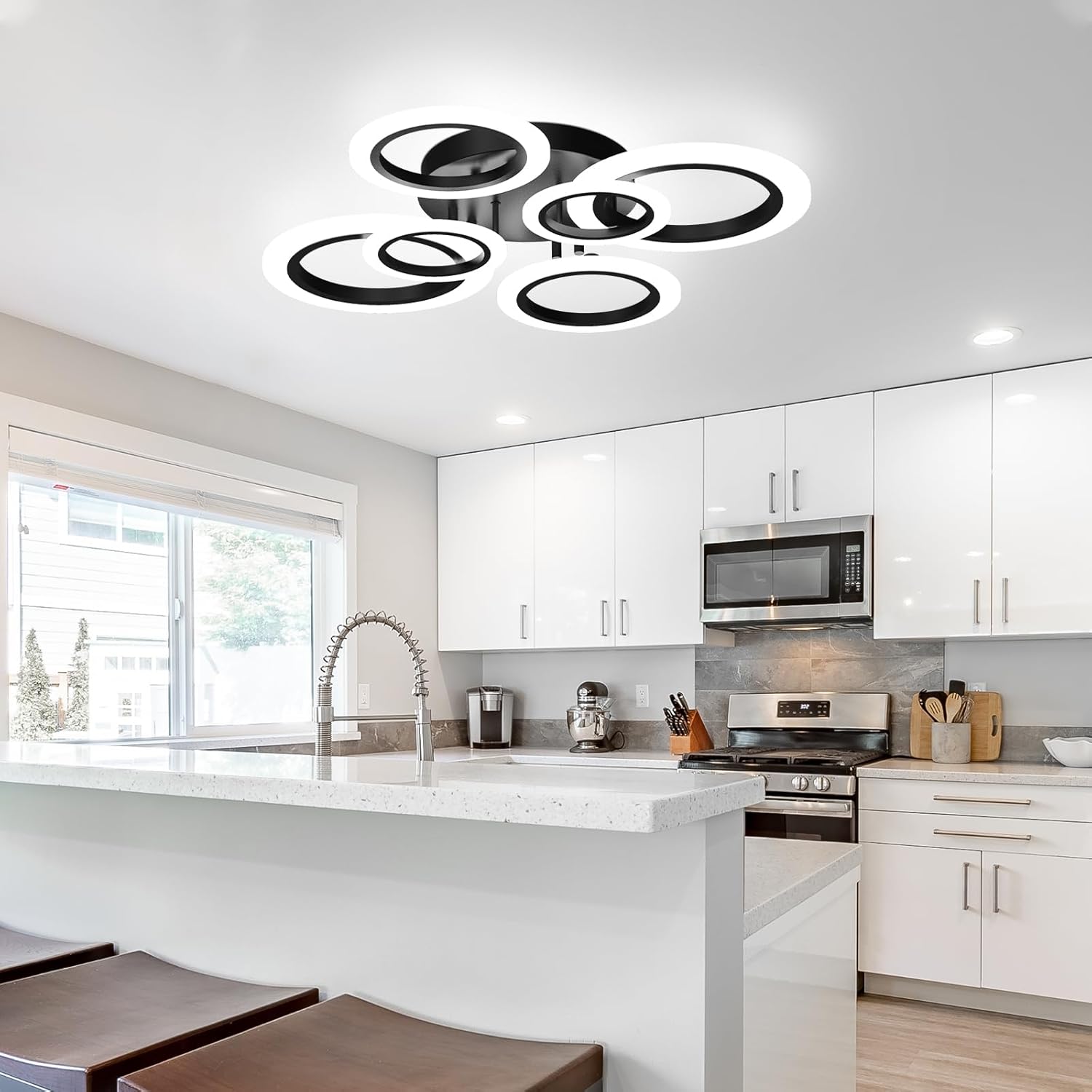 Lámpara de techo LED moderna y contemporánea con control remoto, lámpara de techo regulable de 32 pulgadas para comedor, cocina, sala de estar,