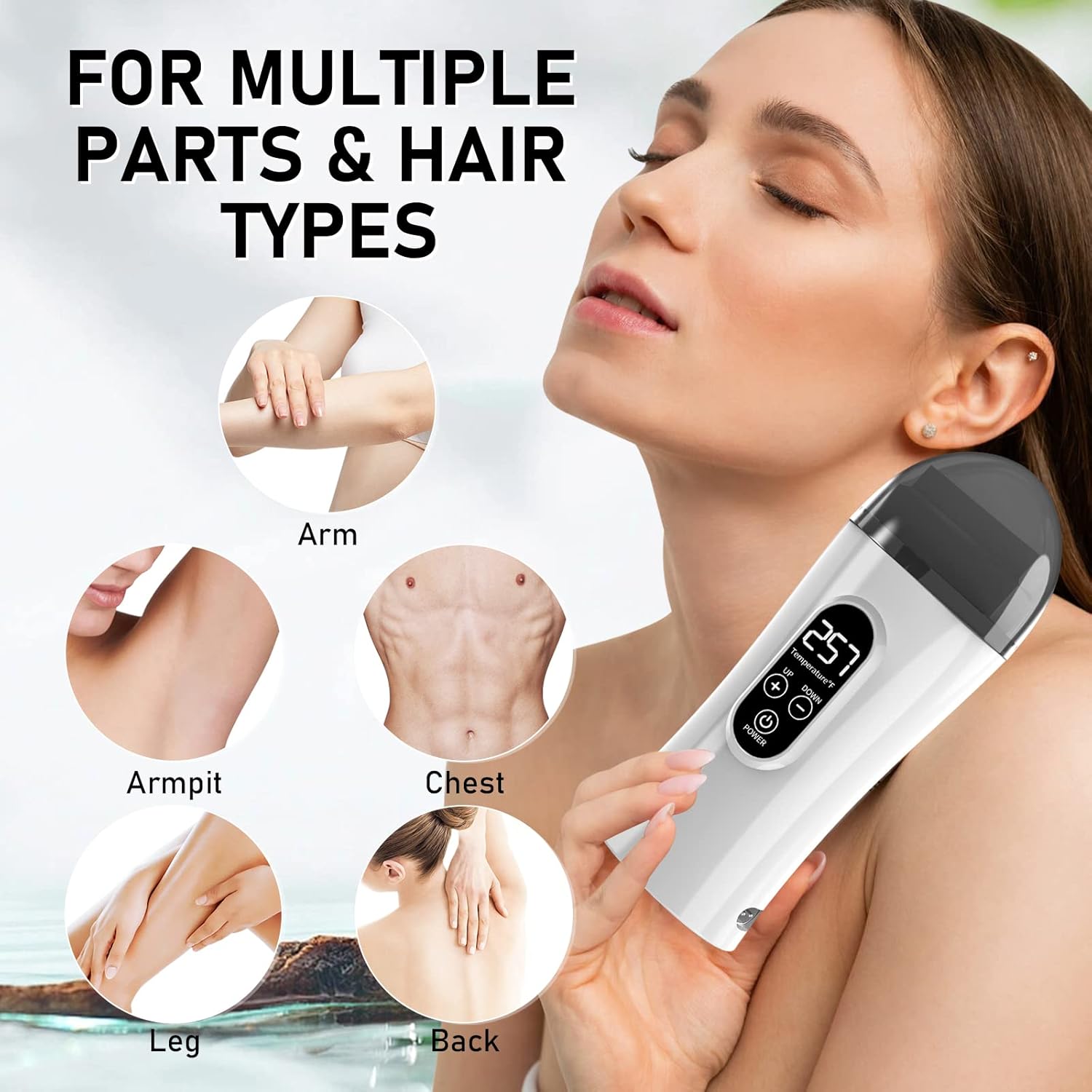 Kit de cera enrollable para depilación, kit de cera con rodillo de cera para mujeres, calentador de cera digital con 3 kit de cuidado de la piel