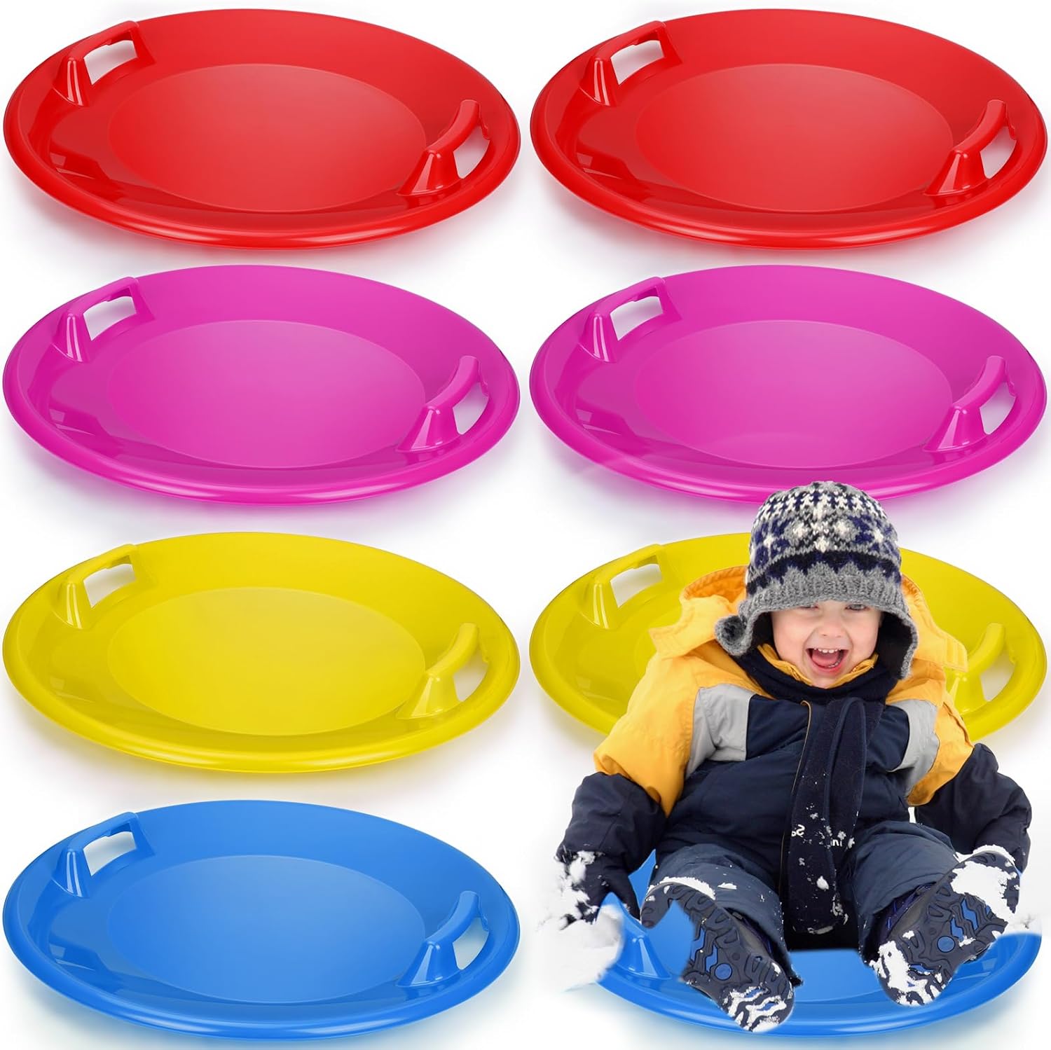 8 trineos de nieve de 25.2 pulgadas para niños y adultos, trineos de nieve de invierno de plástico con asas, platillo de nieve resistente, trineo