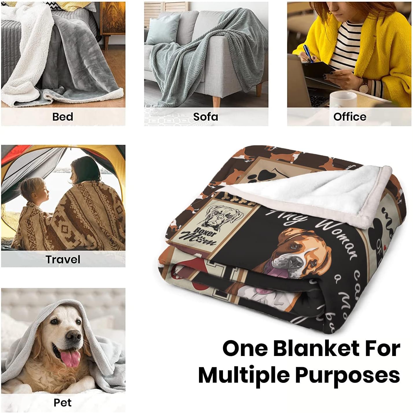 Manta tipo bóxer con estampado de perro, manta de forro polar para perro, manta lavable, regalos para mujeres, regalos temáticos para perros, regalo