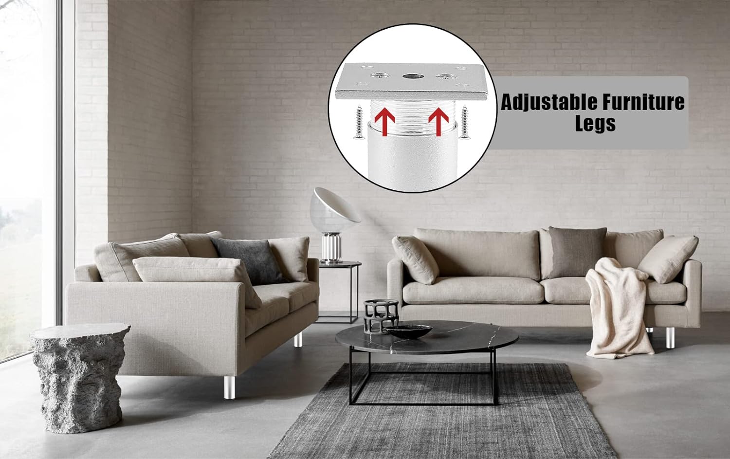 Juego de 4 patas para muebles de 7.87 pulgadas, patas ajustables de aleación de aluminio, pies de soporte de sofá redondos de metal, pies ajustables
