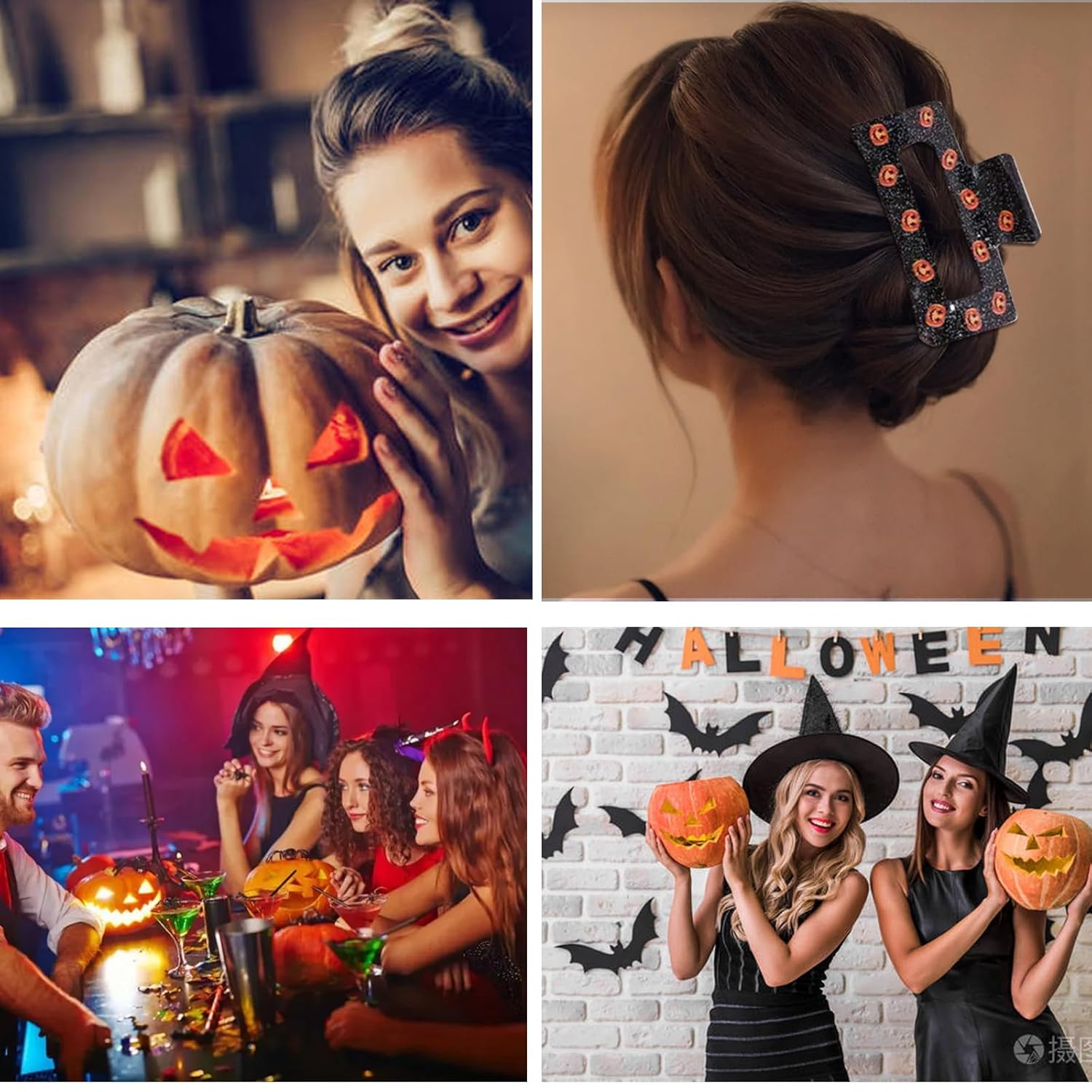Pinzas para el cabello de Halloween, diseño de calabaza con purpurina de Beleki para mujer, pinzas de mandíbula novedosas, pasadores para el