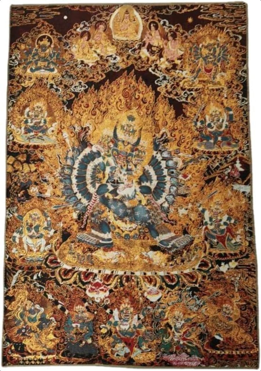 Thangka – Tapiz de seda para colgar en la pared, diseño tibetano, Yama Dharmaraja, deidad budista, Yamantaka, Tangka, yoga, decoración del hogar,