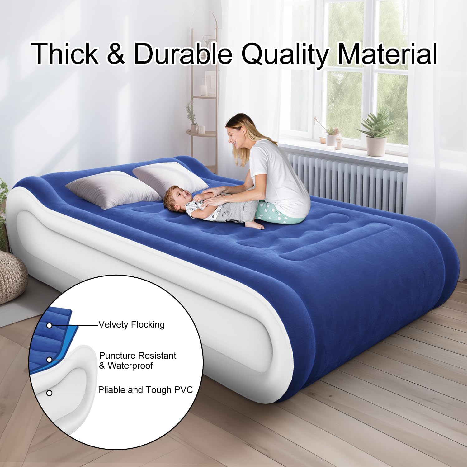 Colchón inflable individual con bomba incorporada, colchón inflable tamaño individual con almohada incorporada, inflado rápido en 3 minutos, cama de