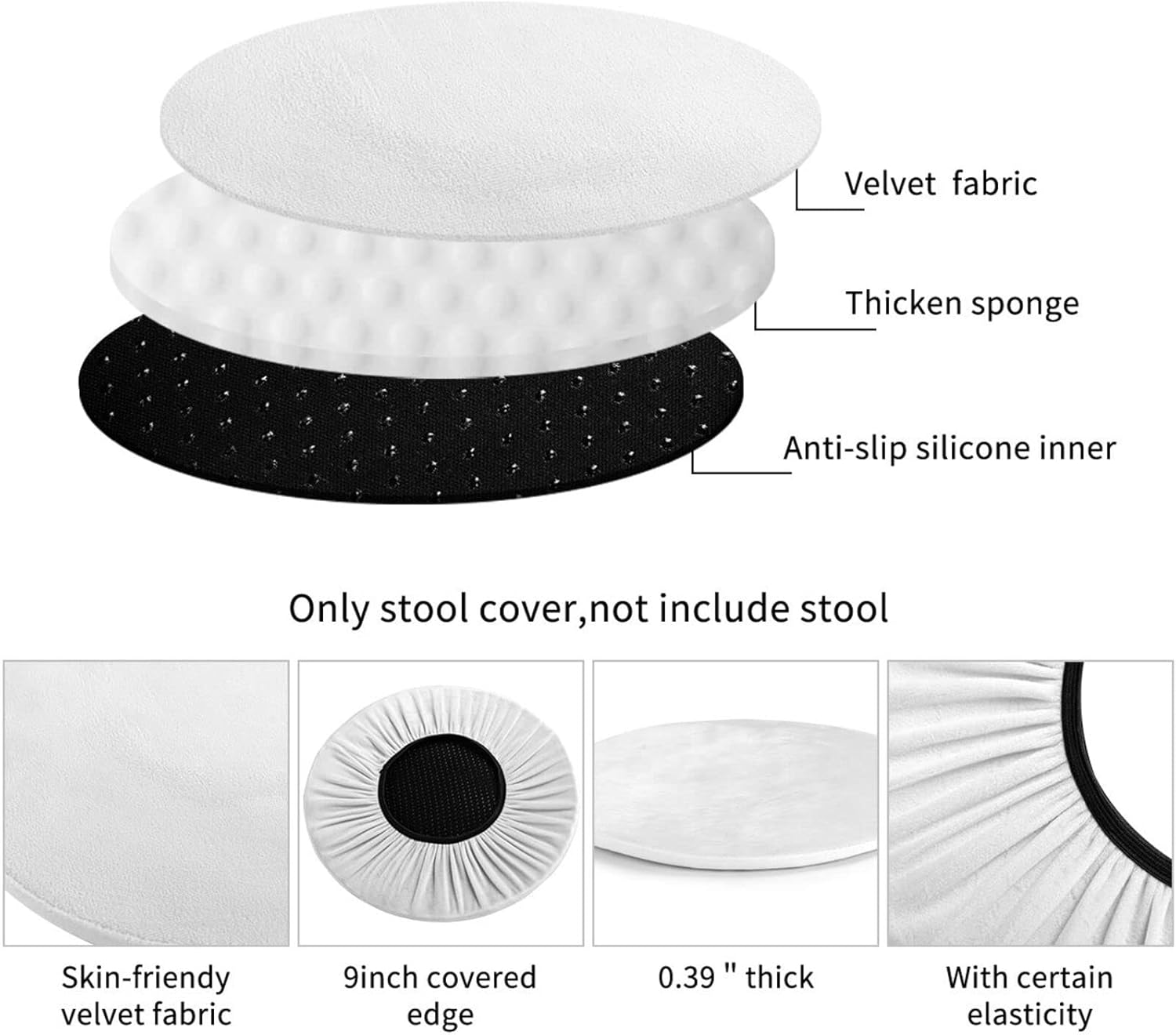 Funda redonda para taburete de bar de girasol, cojín de asiento con parte inferior elástica, lavable y antideslizante, para taburete de bar, funda