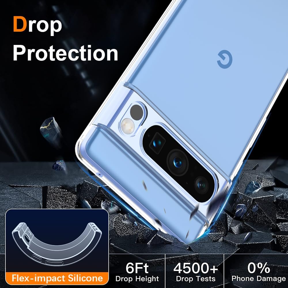 bokoo Funda transparente para Google Pixel 8 Pro. Fundas protectoras de silicona TPU de plástico transparente para Google Pixel 8 Pro agarre delgado