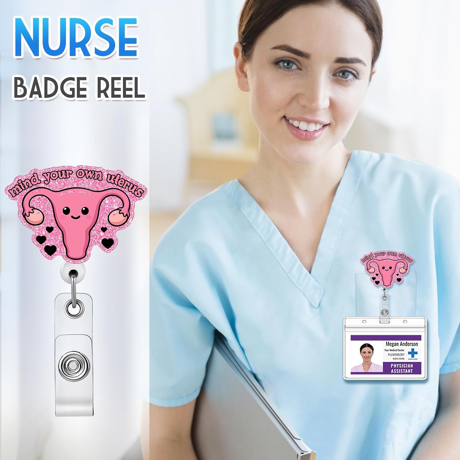 Plifal Soporte retráctil para carretes de útero con clip de identificación para obstetricia, enfermera, enfermería, tarjeta de identificación,