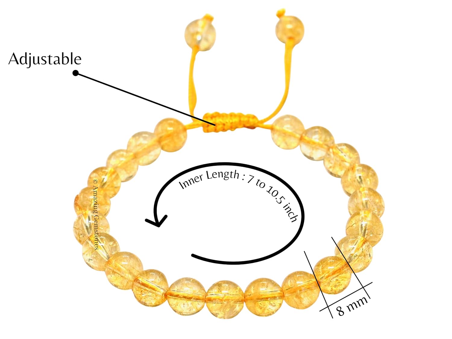 Citrine Bracelet for Women Men’s Gifts – Protection Healing Crystal Bracelet – 8mm Gemstone Beaded Adjustable Bracelet Pulseras Para Hombres Mujer