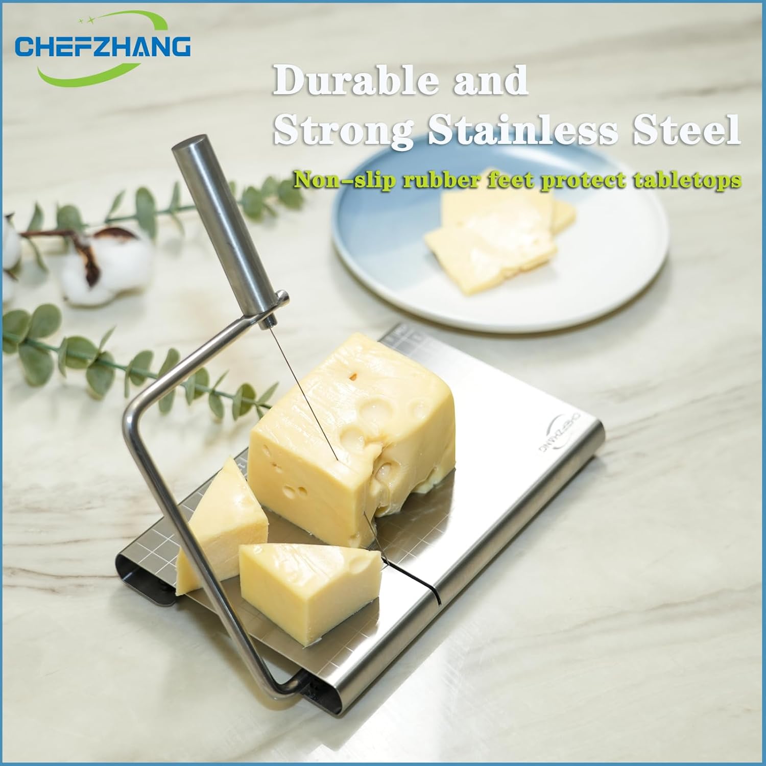Cortadoras de queso ajustables de acero inoxidable para bloque de queso con 6 cables de repuesto, alambre de corte de queso de mano multiusos,