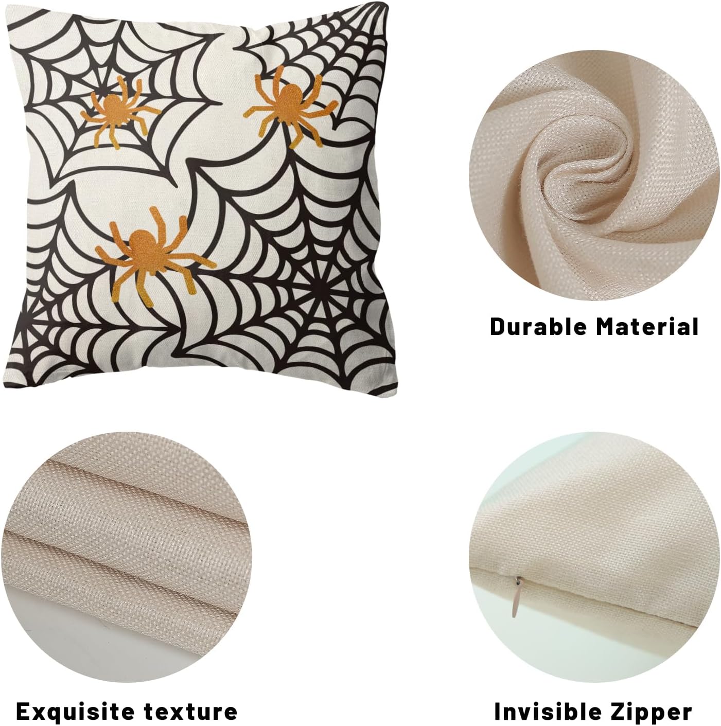 QANOK Juego de 2 fundas de almohada de Halloween de 20 x 20 pulgadas, decoración de Halloween, almohadas de tela de araña, fundas de cojín