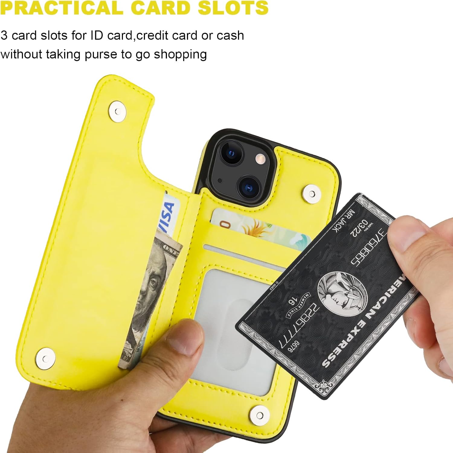 Onetop Funda tipo cartera compatible con iPhone 13 con soporte para tarjetas, funda de piel sintética con ranuras para tarjetas, doble cierre