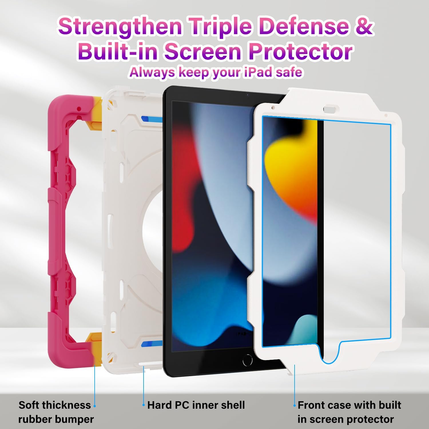 ROISKIN Funda para iPad de 6 y 5 generación de 9.7 pulgadas, Pro 9.7, Air 2 con correa de mano 360 Kickstand protector de pantalla, protección