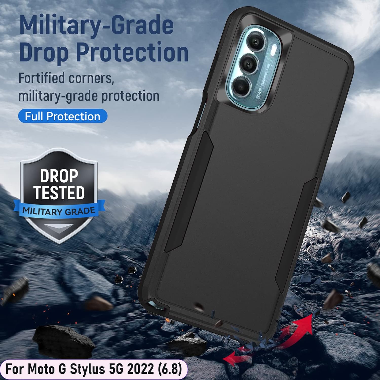 LMDAMZ Funda híbrida de doble capa de grado militar resistente a los golpes para Moto G Stylus 5G 2022 de 6.8 pulgadas con 1 soporte magnético para