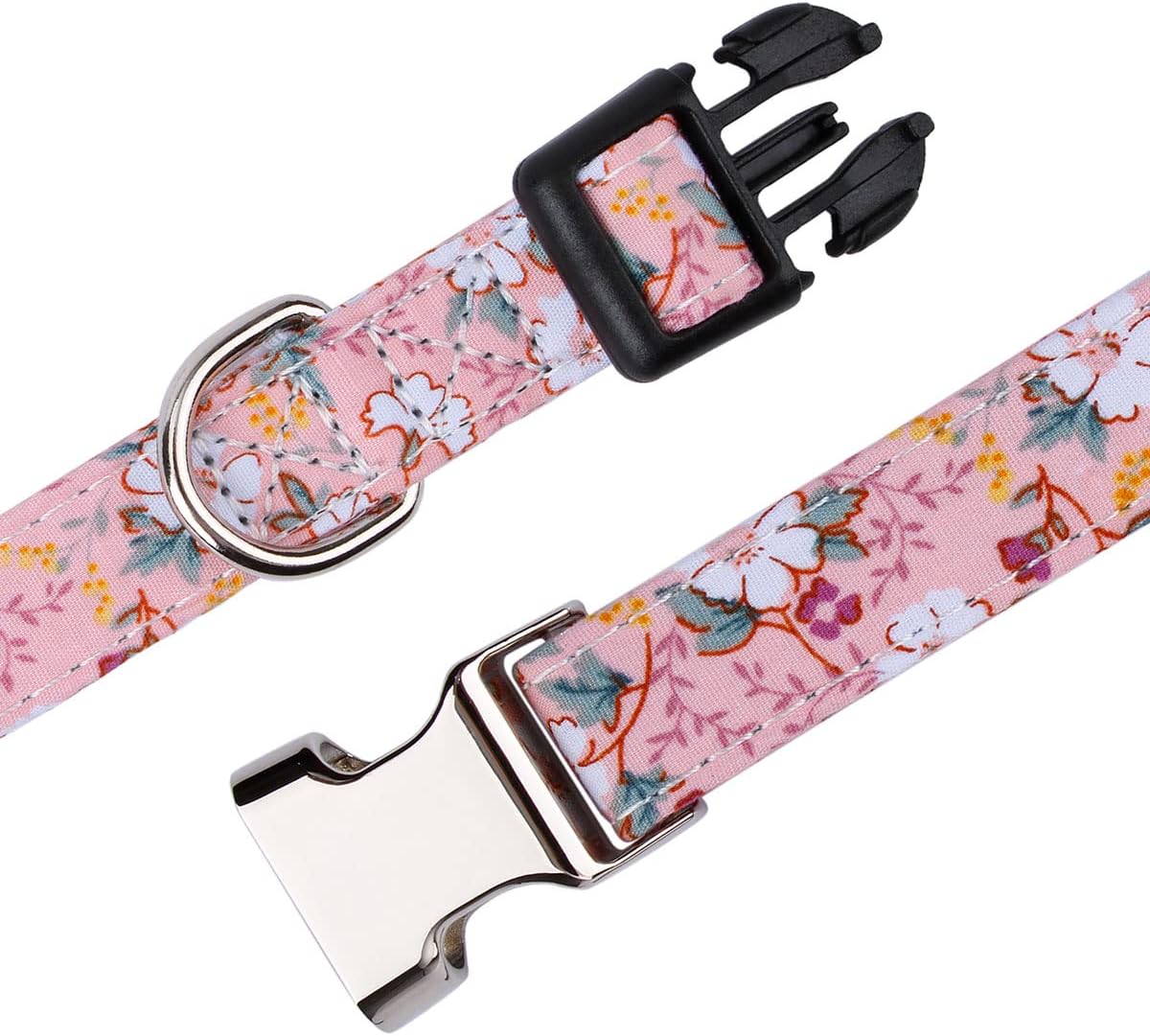 XYART Collar para perros pequeños, medianos y grandes, collar de algodón para mascotas, patrones de margaritas y rosas con hebilla de liberación