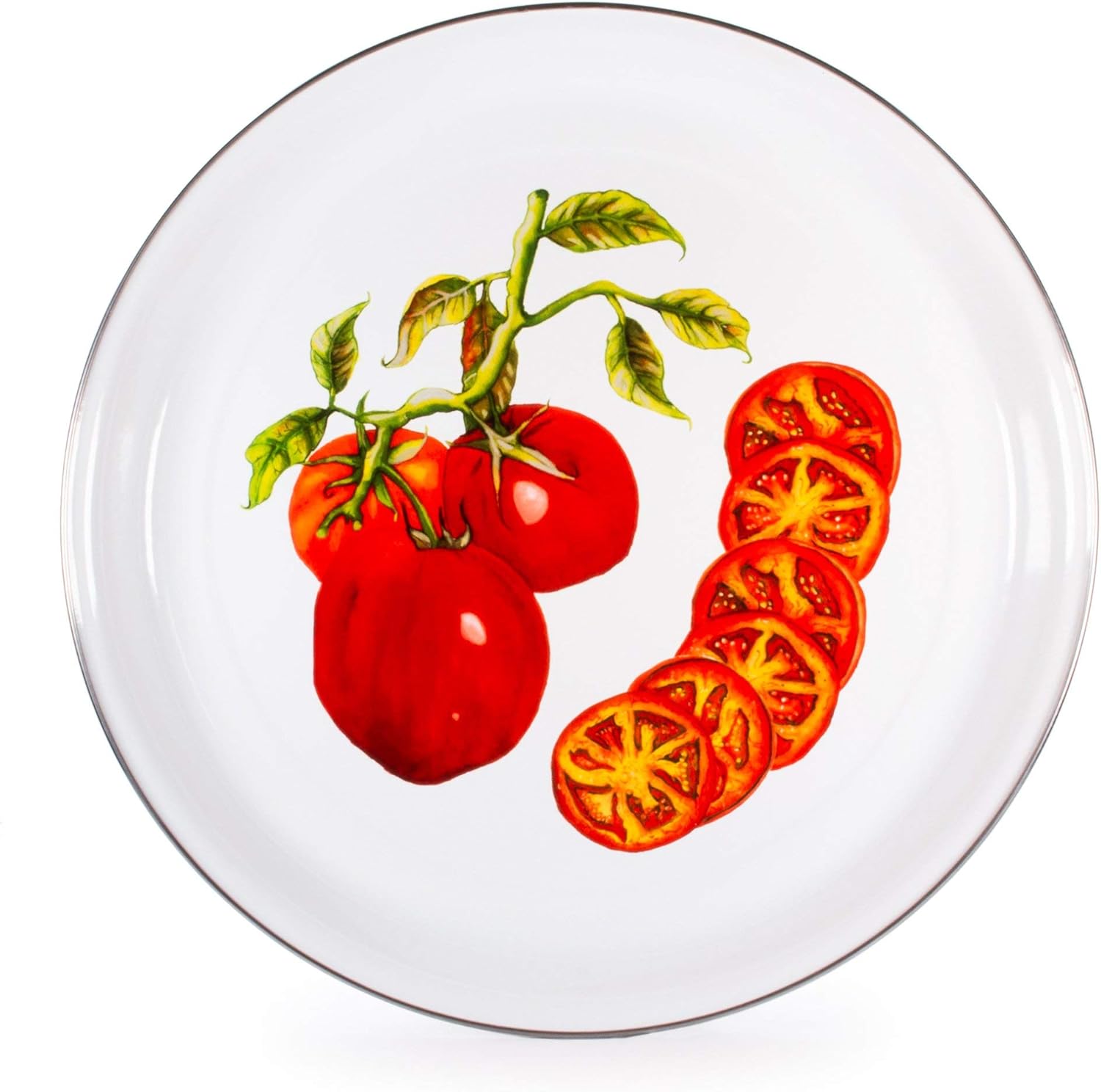 Golden Rabbit Enamelware – Patrón de tomates – Bandeja mediana de 15.5″