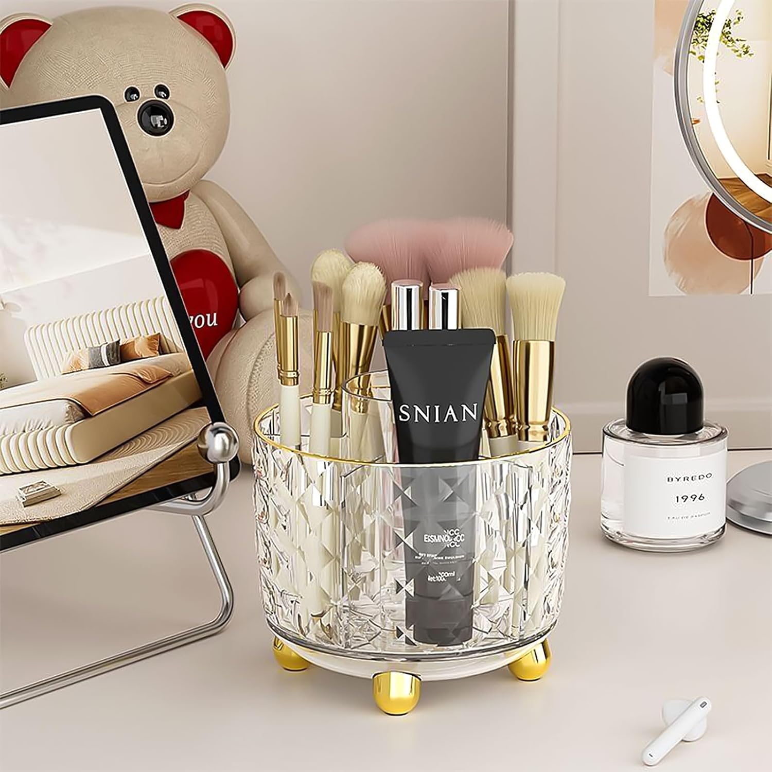 VACONICO Organizador giratorio de 360 para brochas de maquillaje, organizador de maquillaje, organización de maquillaje, almacenamiento de cuidado