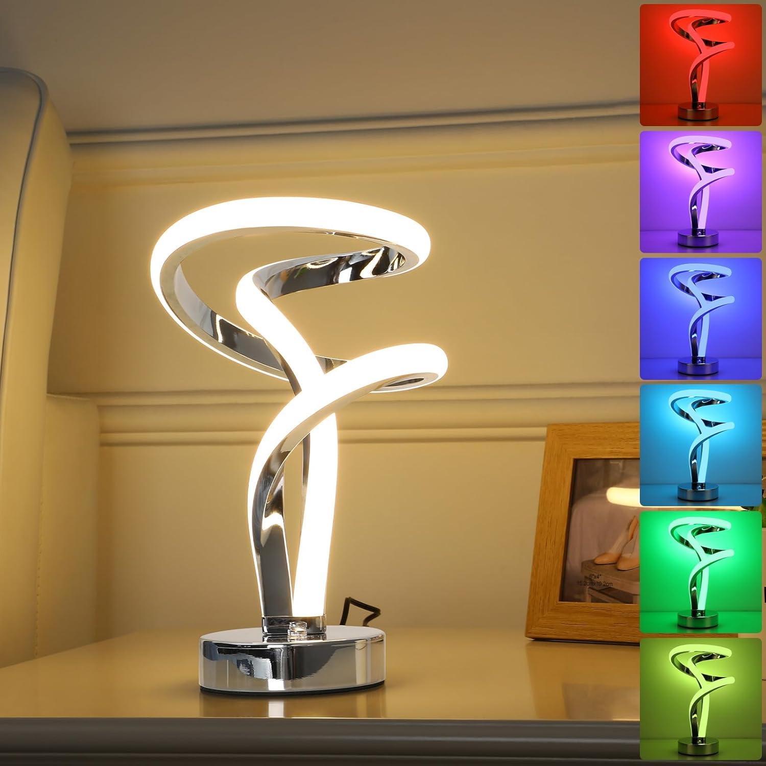 Lámparas de mesa en espiral únicas táctiles, 7 colores regulables, lámpara de mesita de noche, atmósfera, moderna, lámpara de mesita de noche,