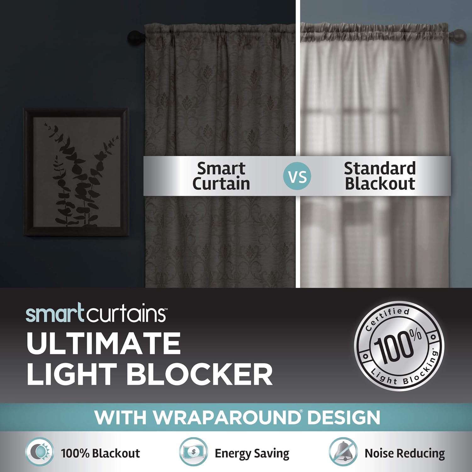Zenna Home Smart Curtains – Cortina de ventana 100 % opaca, bloqueador de luz de damasco (1 panel), 40 x 84 pulgadas, color marrón