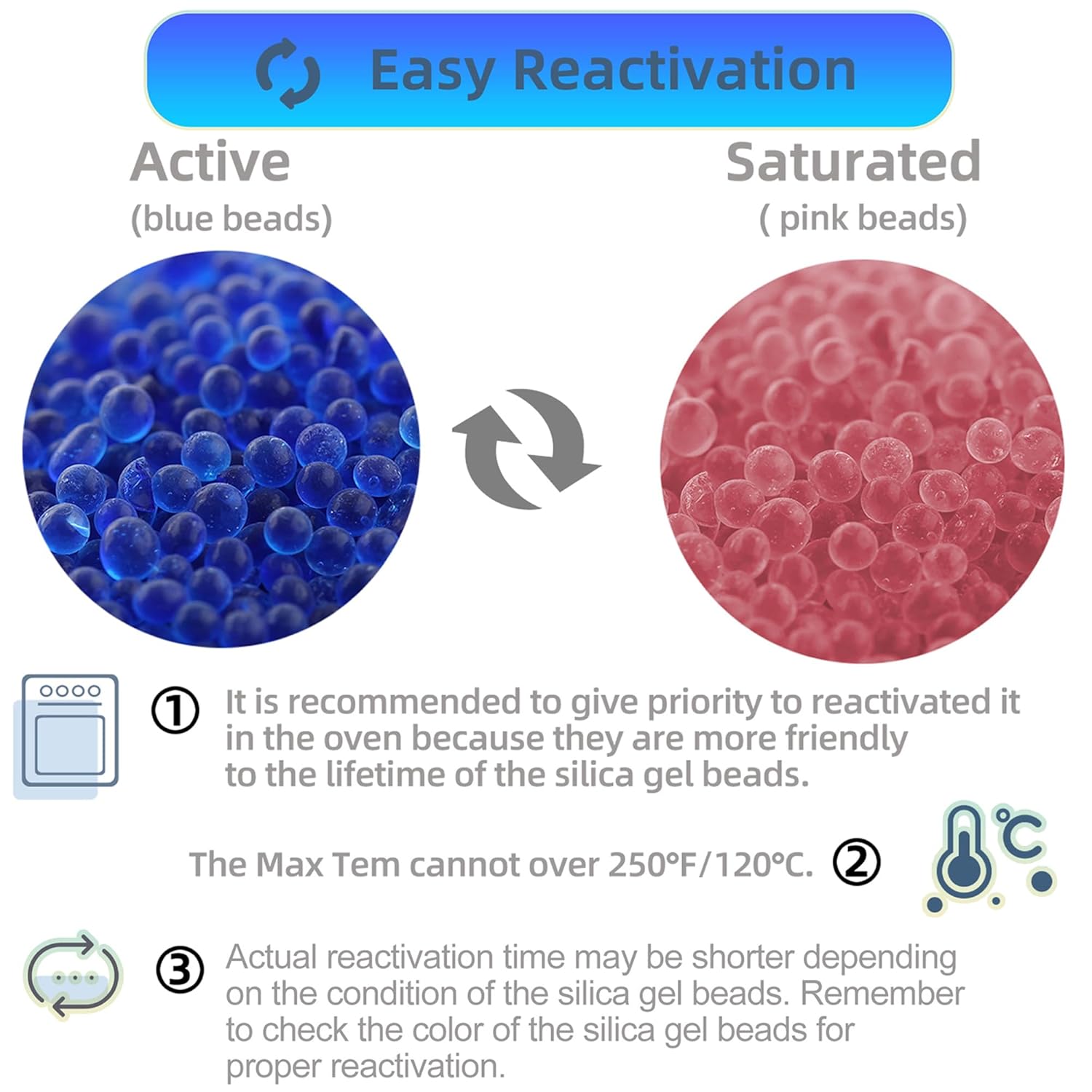Wisesorb Cuentas de gel de sílice indicadoras de alta calidad de 8 libras (azul a rosa), deshumidificador desecante reutilizable