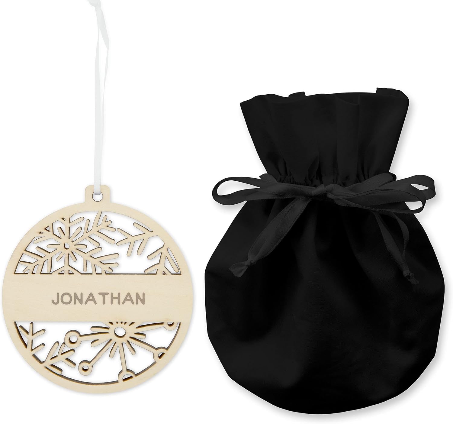 Weddingstar Adorno personalizable para árbol de Navidad con copo de nieve de madera grabado, apellido
