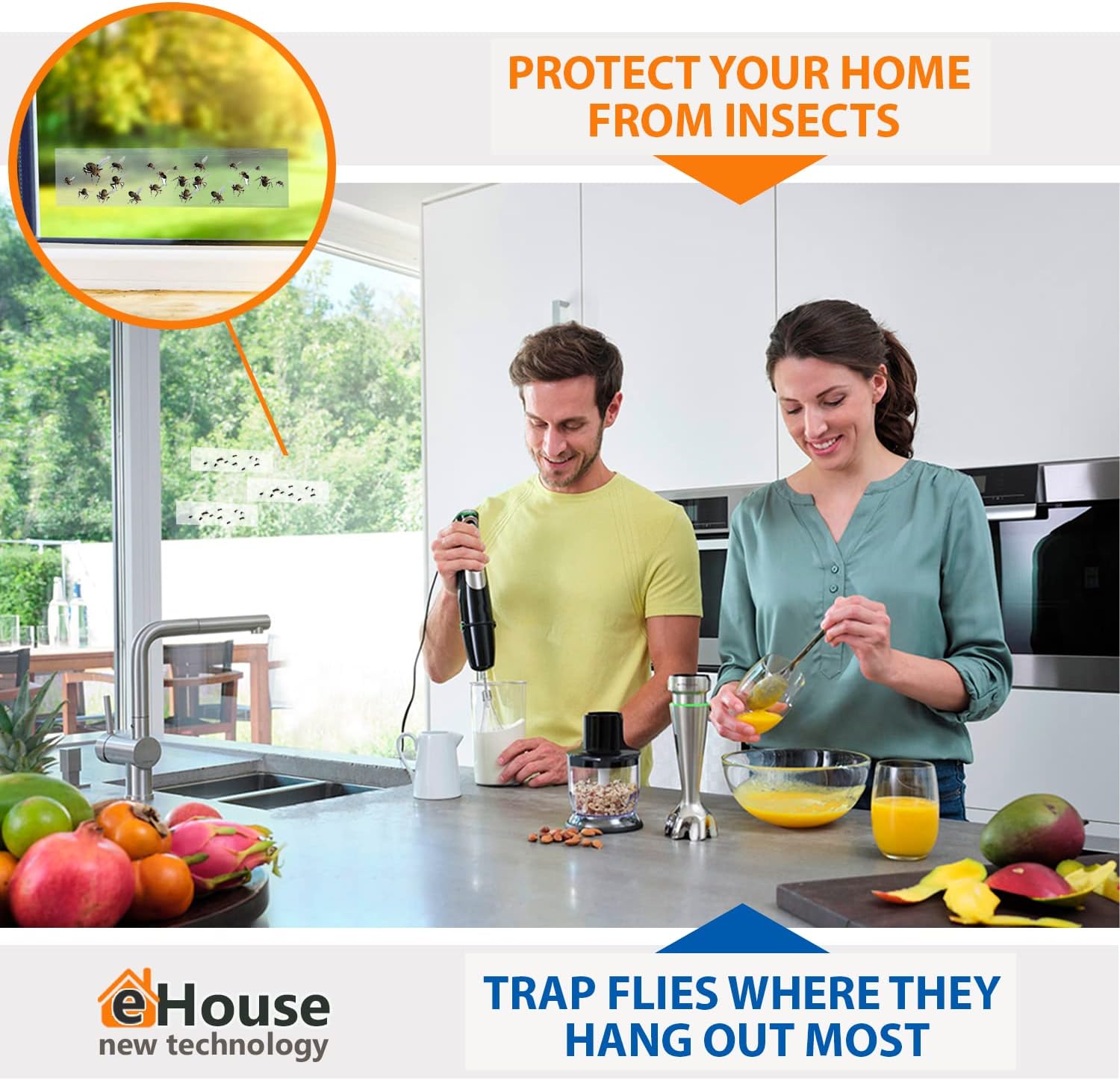 Trampas para moscas de interior para el hogar, tiras adhesivas para colgar en la ventana, para control de la casa sobre insectos, mariquitas, moscas