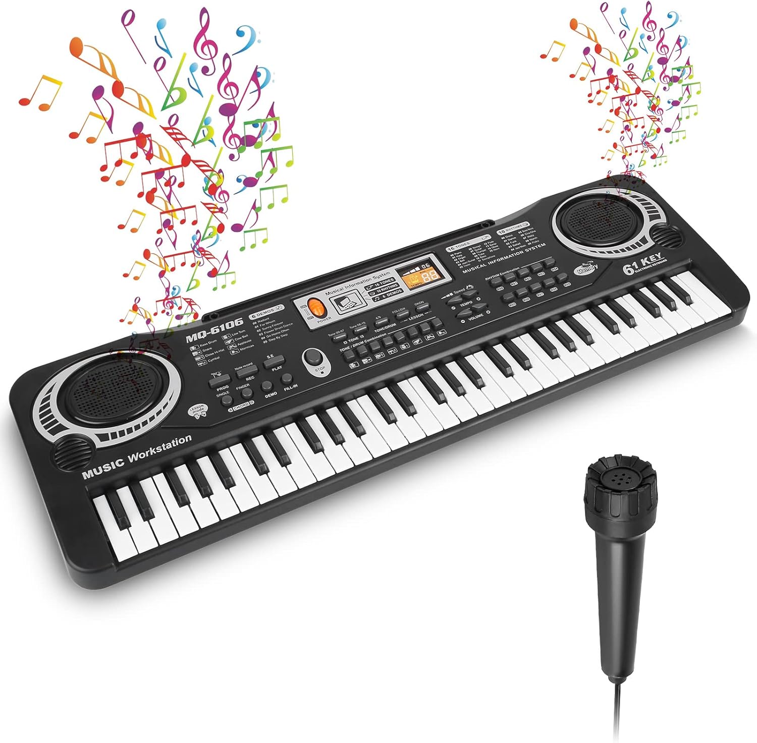 Teclado de piano de 61 teclas, teclado electrónico de música digital con micrófono, piano eléctrico, instrumento musical, teclado de aprendizaje