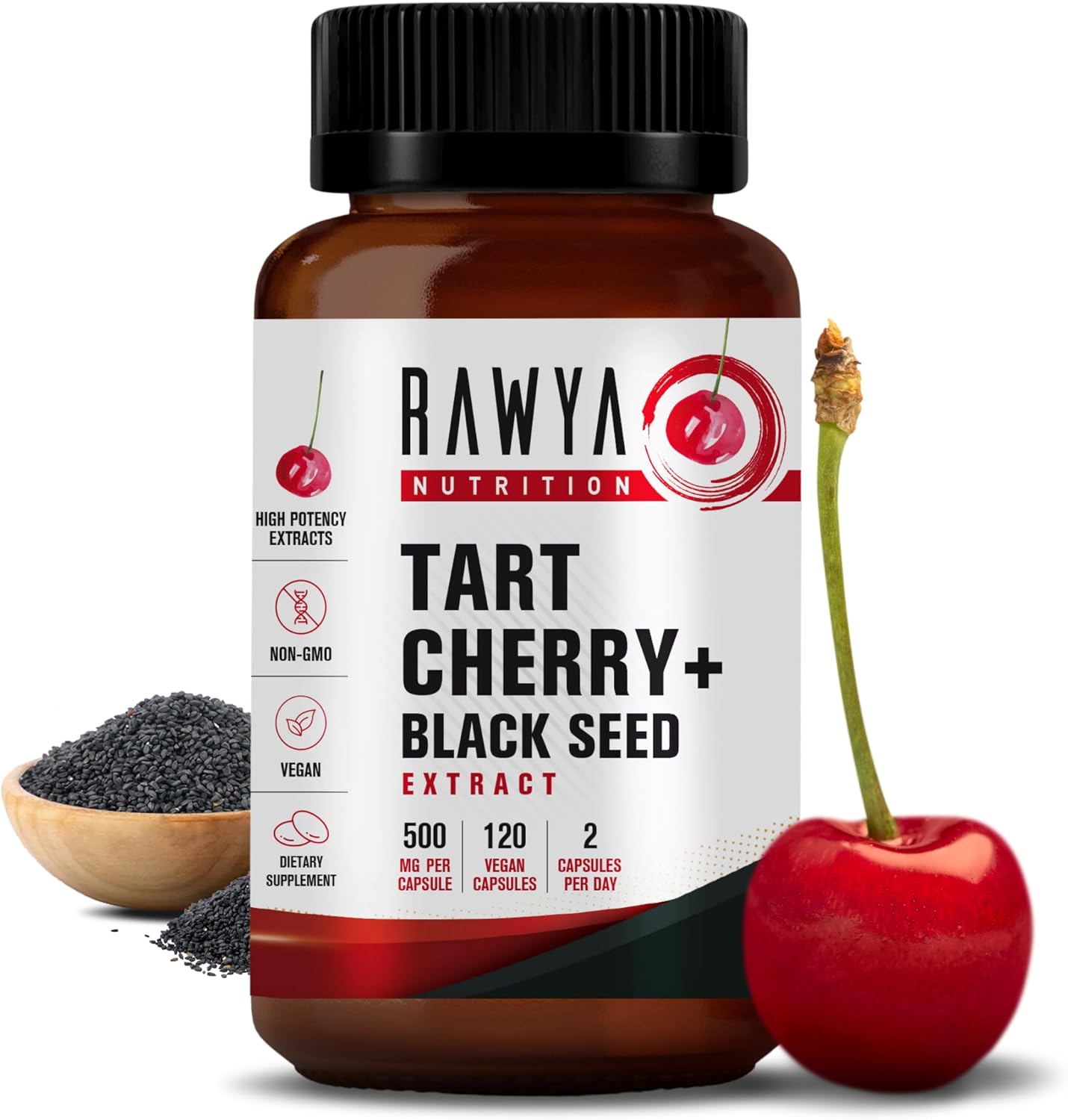 Nutrition, Extracto de cereza agria, mejorado con polvo de semilla negra, 120 cápsulas veganas, 500 mg por cápsula, antioxidante, ayuda a dormir,