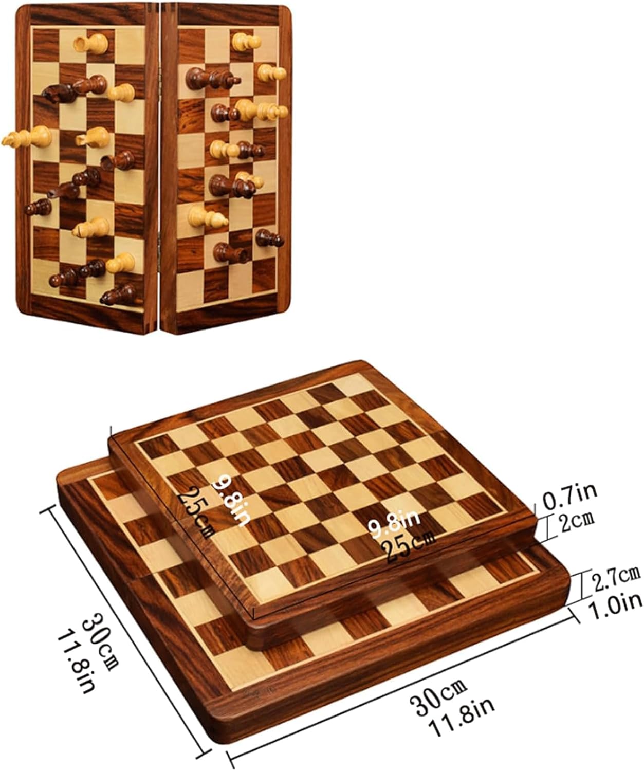 GAENZA Nuevo juego de ajedrez profesional, juego de ajedrez de madera plegable hecho a mano, piezas de ajedrez y ranuras de almacenamiento, juegos