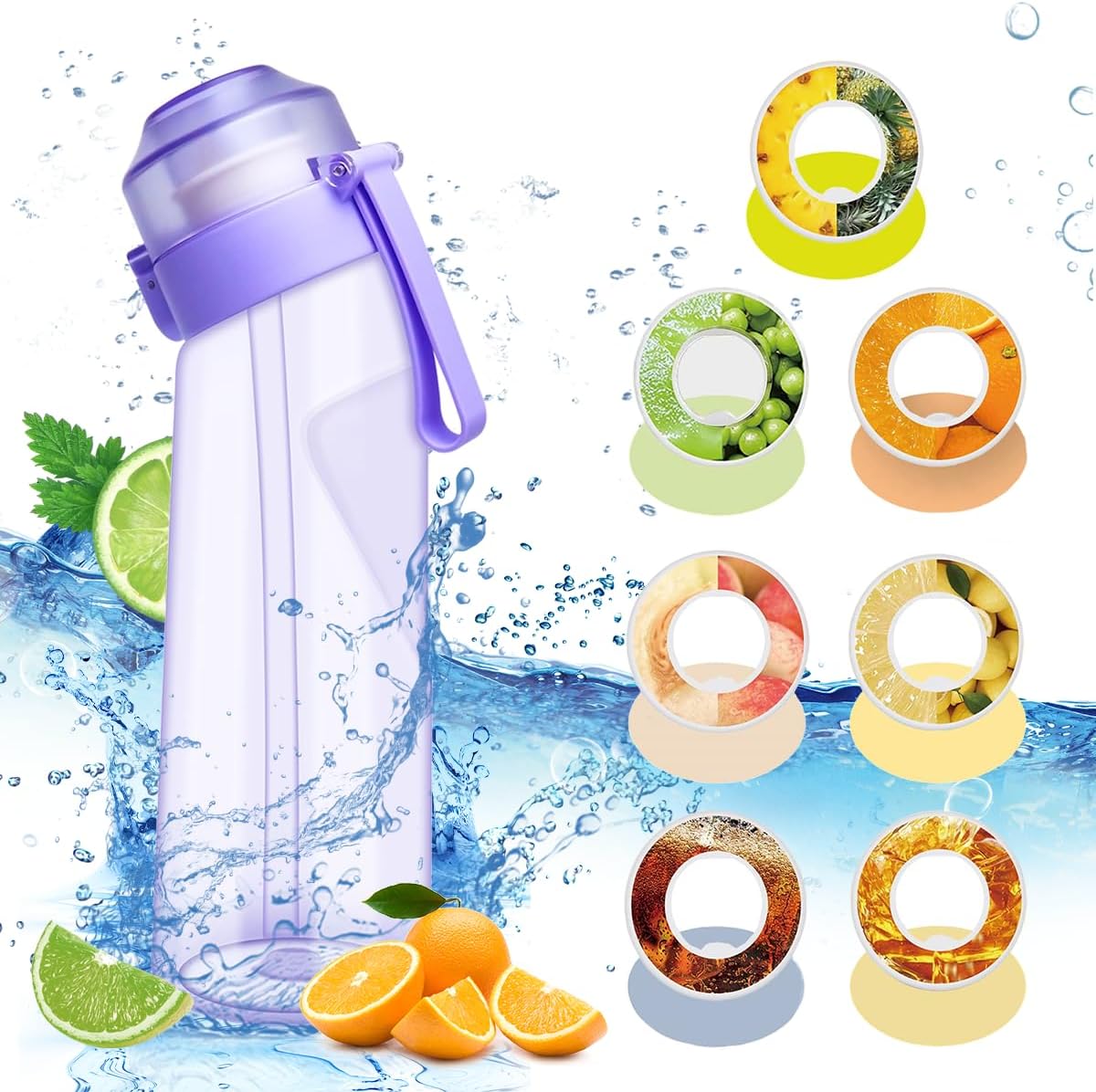 Botella de agua con cápsulas de sabor de 21.9 onzas  22.0 fl oz, botella de agua con fragancia de fruta, botella de agua reciclable deportiva para