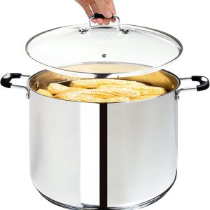 Olla grande de acero inoxidable de 20 cuartos de galón, olla de cocción grande, tapa de vidrio transparente y marcas de medición, orificio de vapor, Olla grande de acero inoxidable de 20 cuartos de galón, olla de cocción grande, tapa de vidrio transparente y marcas de medición, orificio de vapor,